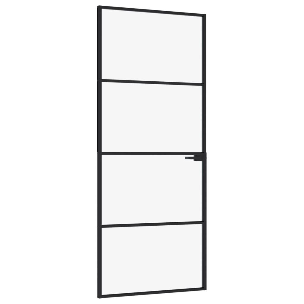 vidaXL Haustür Innentür Schwarz 83x201,5 cm Hartglas & Aluminium Schlank (1-St)