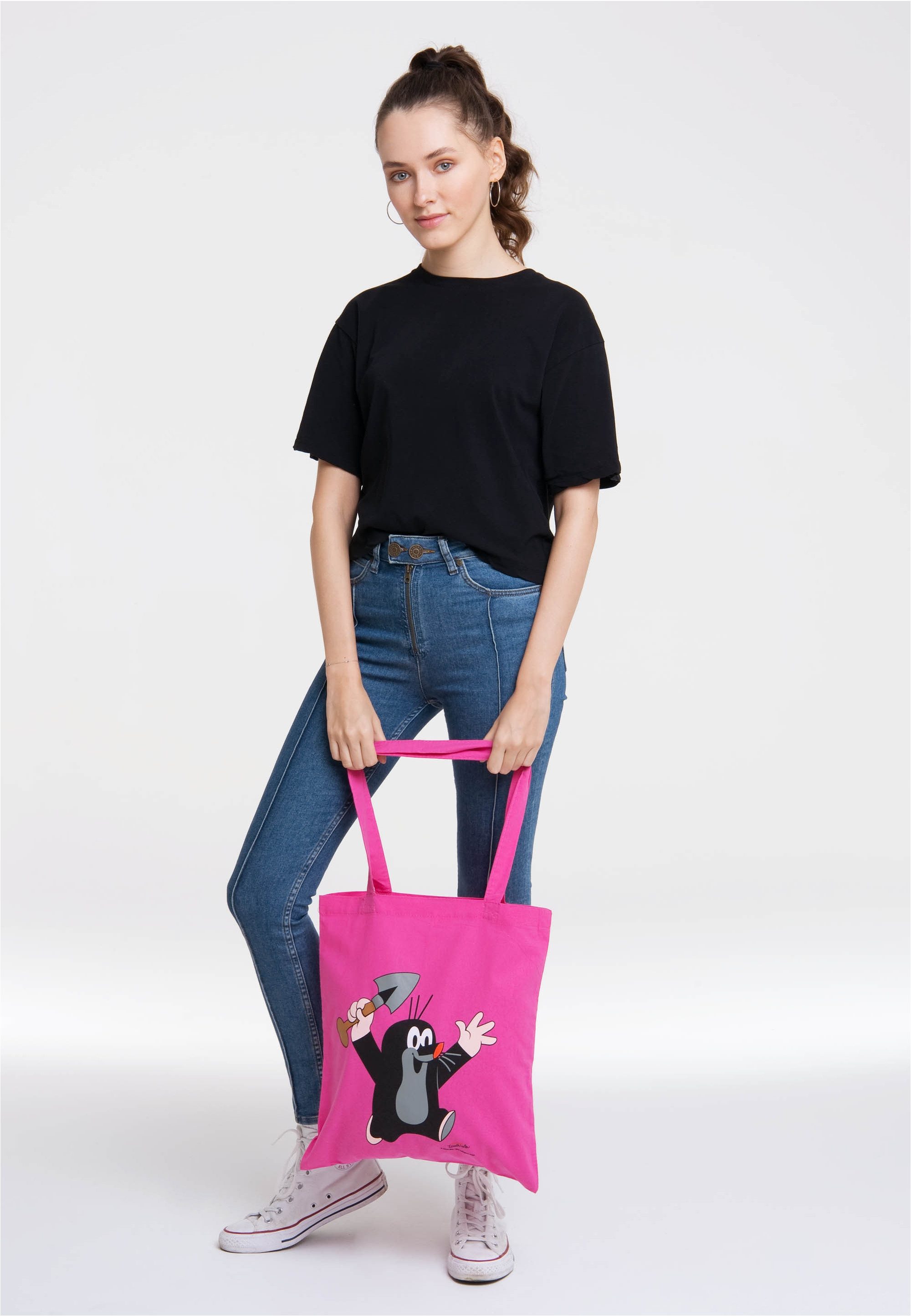 LOGOSHIRT Henkeltasche Baumwolltasche Der kleine Maulwurf, mit coolem Druckmotiv