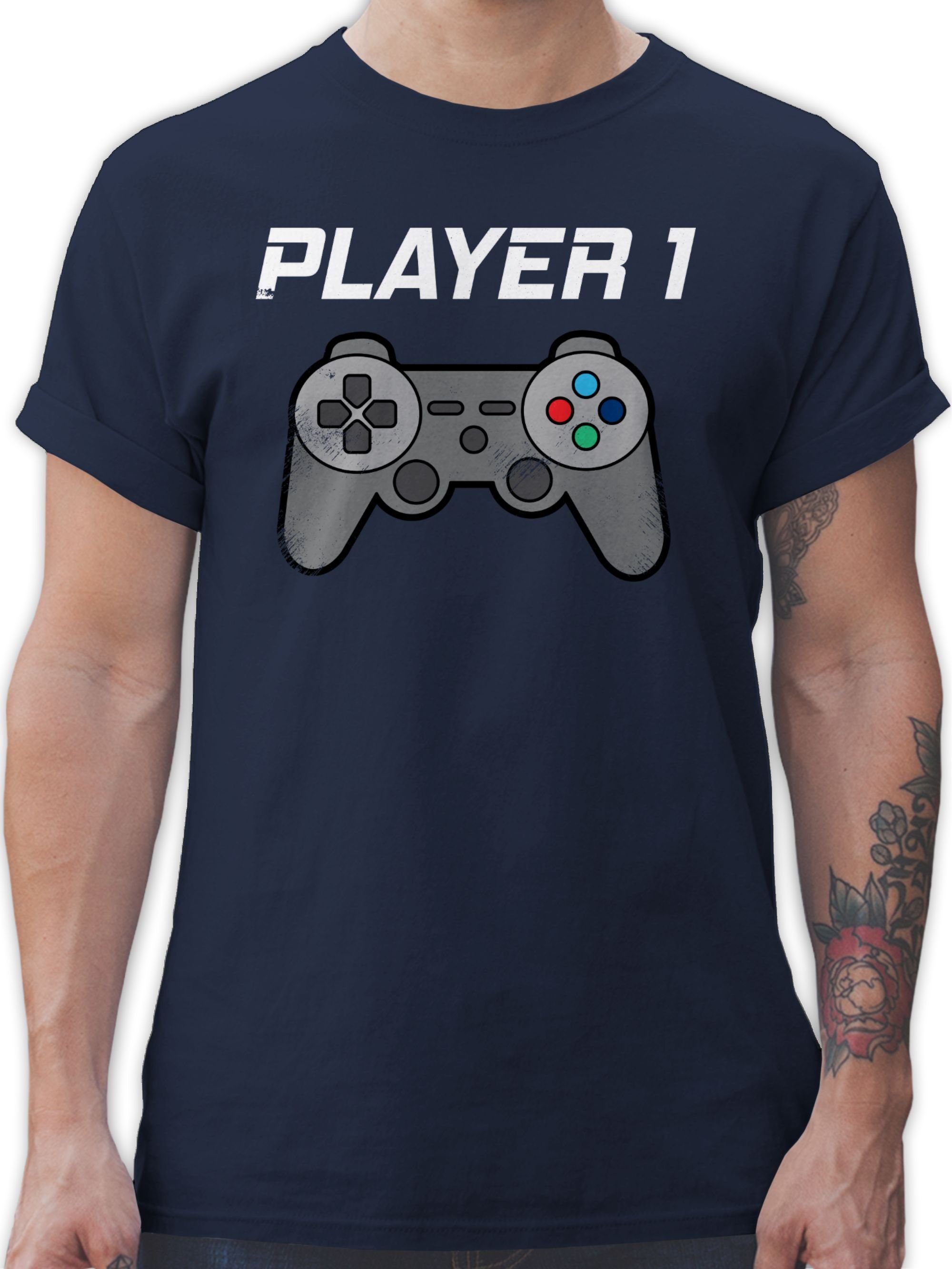 Player Blau Familie T-Shirt 2 Shirtracer Papa Partner-Look 1 Vintage Navy