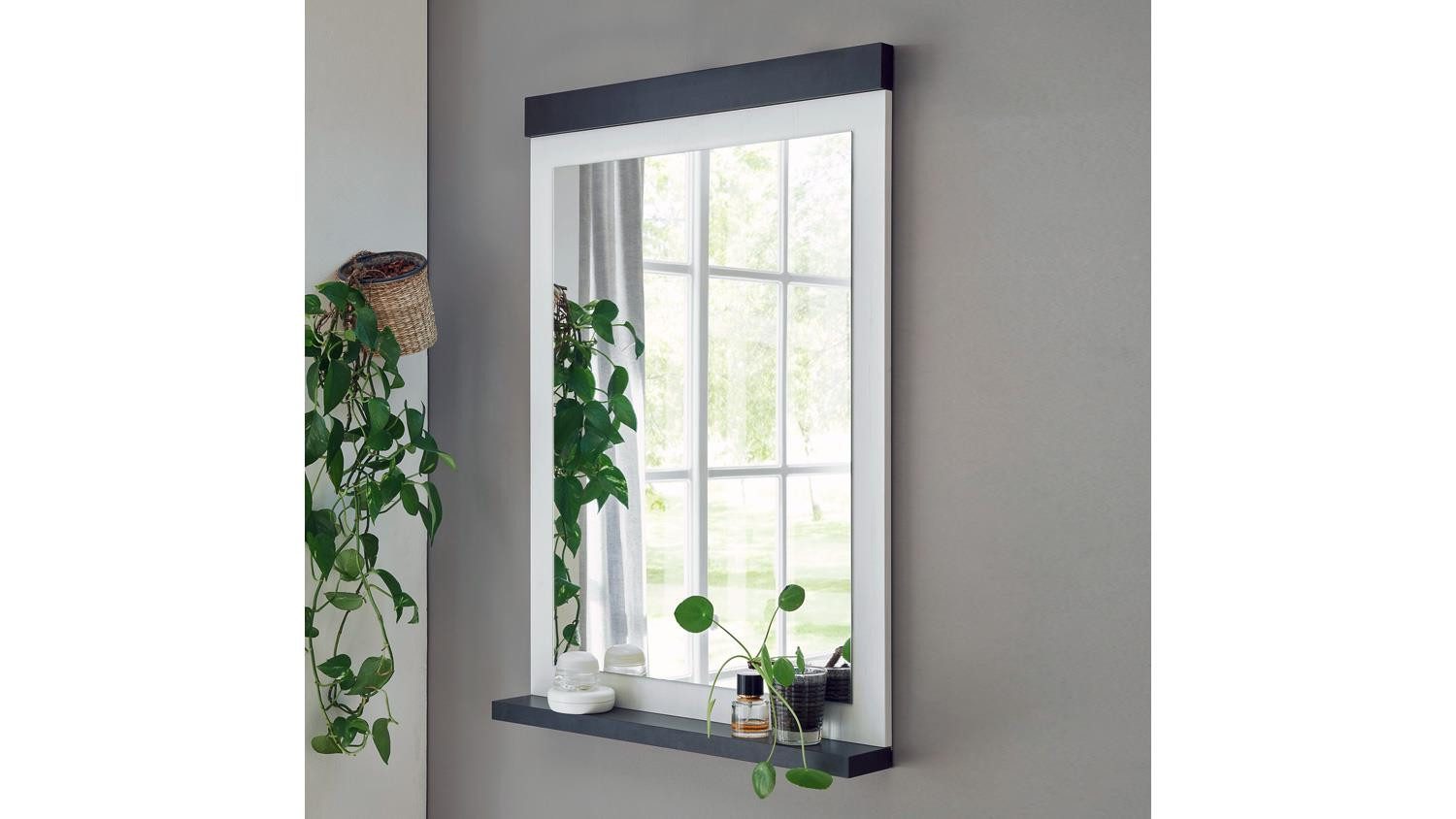 Möbel Akut Wandspiegel Flurspiegel Sherwood 76 Spiegel Pinie weiß und anthrazit