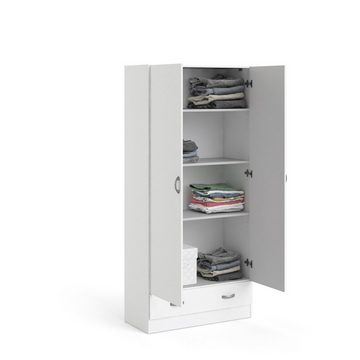 ebuy24 Kleiderschrank Spell Kleiderschrank 2 Türen und 1 Schublade weiß.