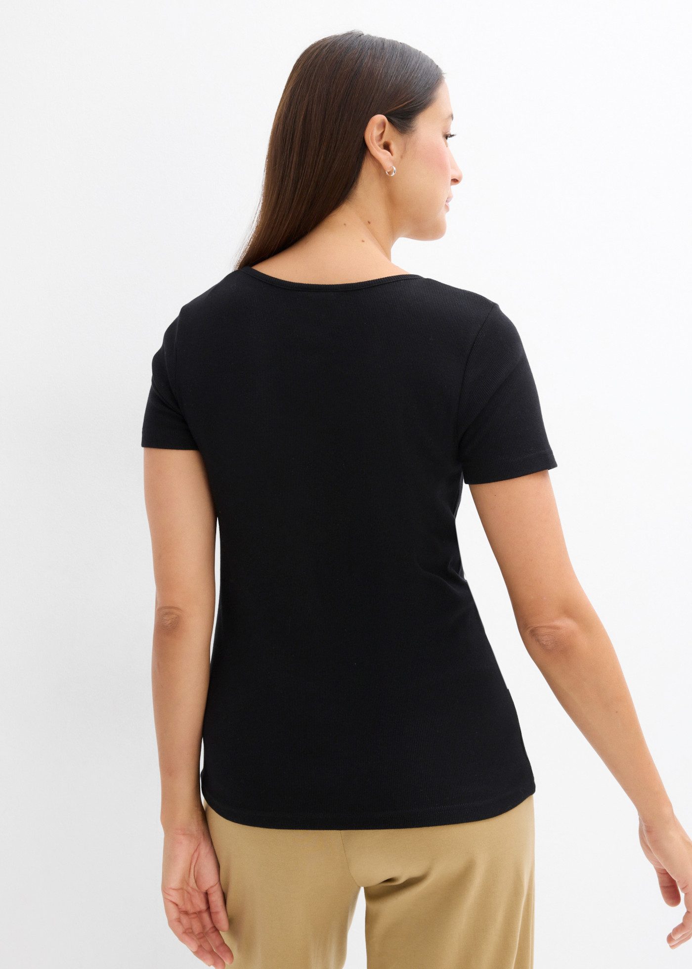 bonprix Henleyshirt aus Baumwolle mit Elasthan, schmale Passform, Kurzarm-Design – Bild 4 von 5