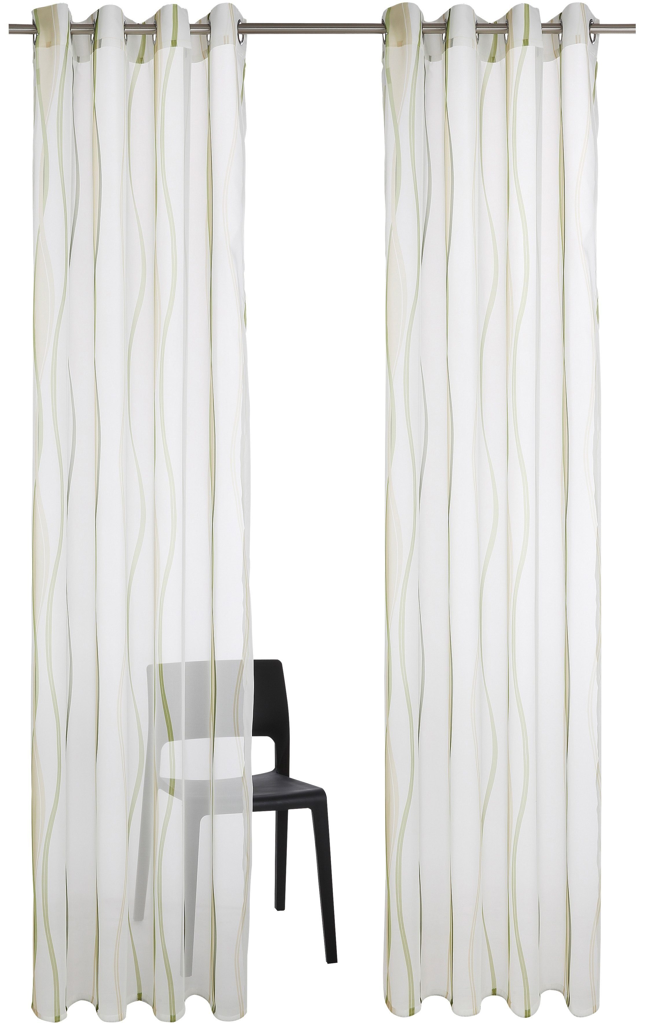 Gardine Dimona, my home, Ösen Polyester, Voile, transparent, Set, Voile, St), (2 2-er Wellen transparent, creme/grün