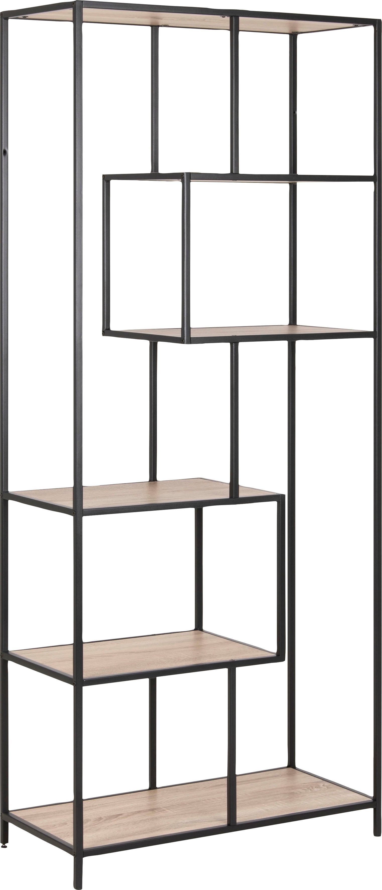 ACTONA GROUP Bücherregal, Metallgestell, Details Sonoma Eiche / schwarz | 5 modernes Design, asymmetrische matt schwarz Einlegeböden