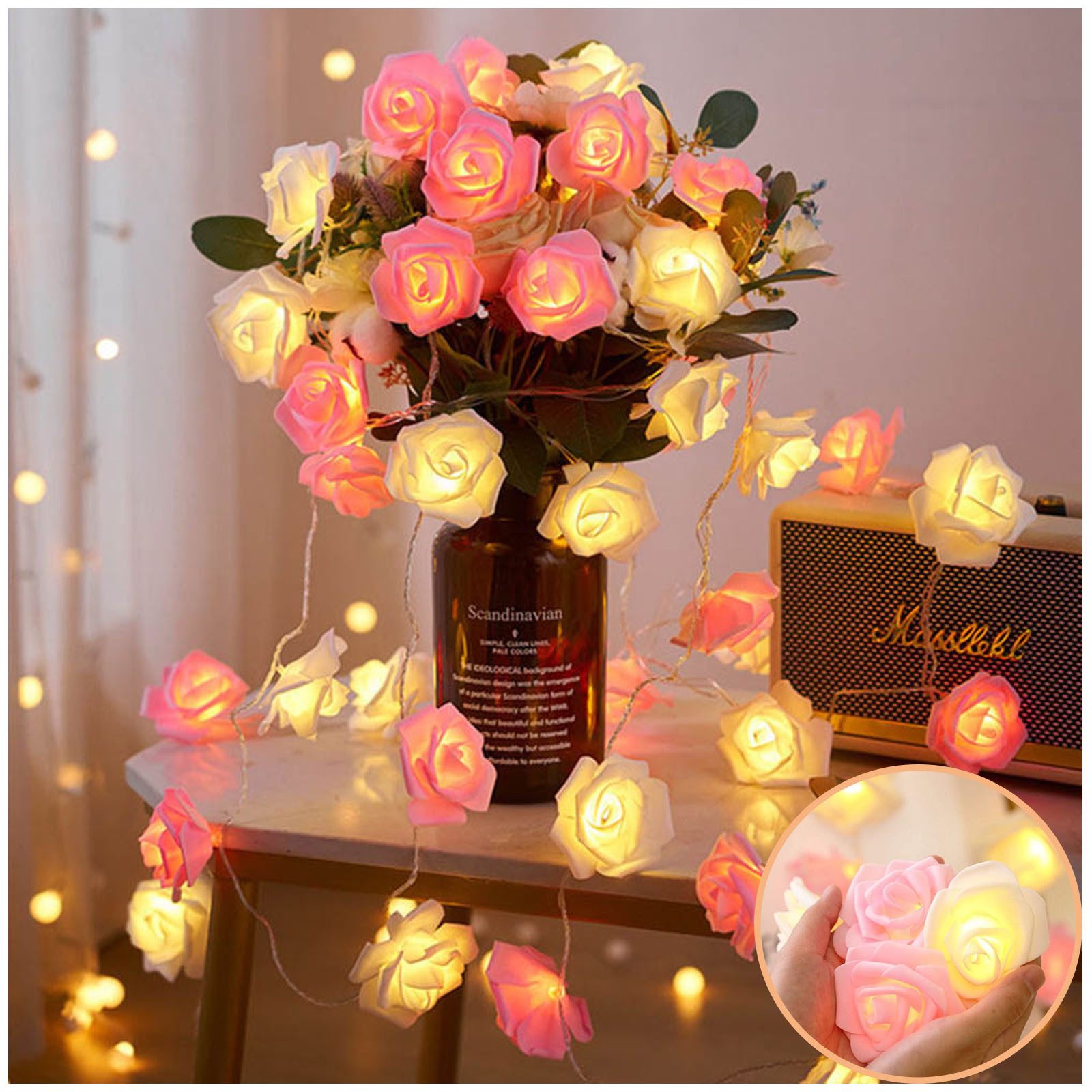 MUPOO LED-Lichterkette LED Nachtlicht 3M 20LEDs Girlande,Kunstblume Rose Wa günstig online kaufen