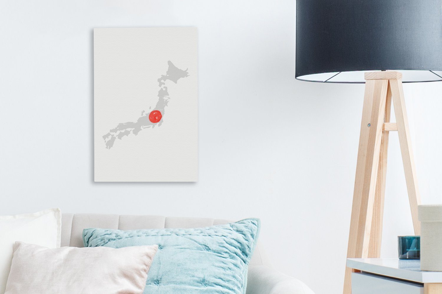 - (1 bespannt OneMillionCanvasses® fertig cm - inkl. Gemälde, Leinwandbild Flagge, Leinwandbild 20x30 St), Zackenaufhänger, Karte Japan