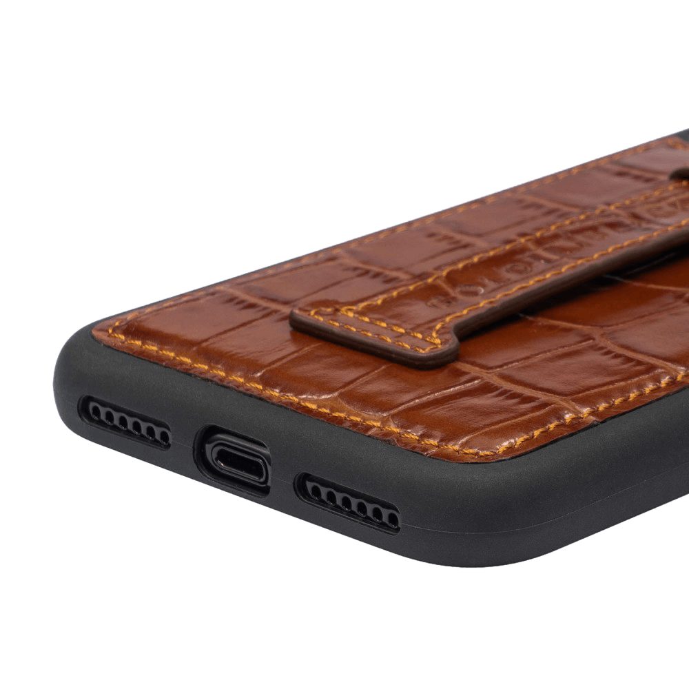 GOLDBLACK Handyhülle GOLDBLACK iPhone 11 Pro Lederhülle Mit Fingerschlaufe KROKO-PRÄGUNG