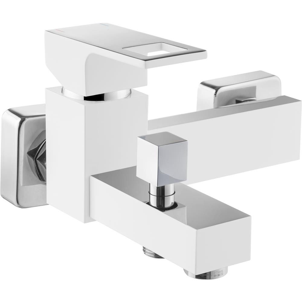 Lomadox Wannenarmatur ANEMON-30 für die Wandmontage ohne Duschset Weiß Silber matt