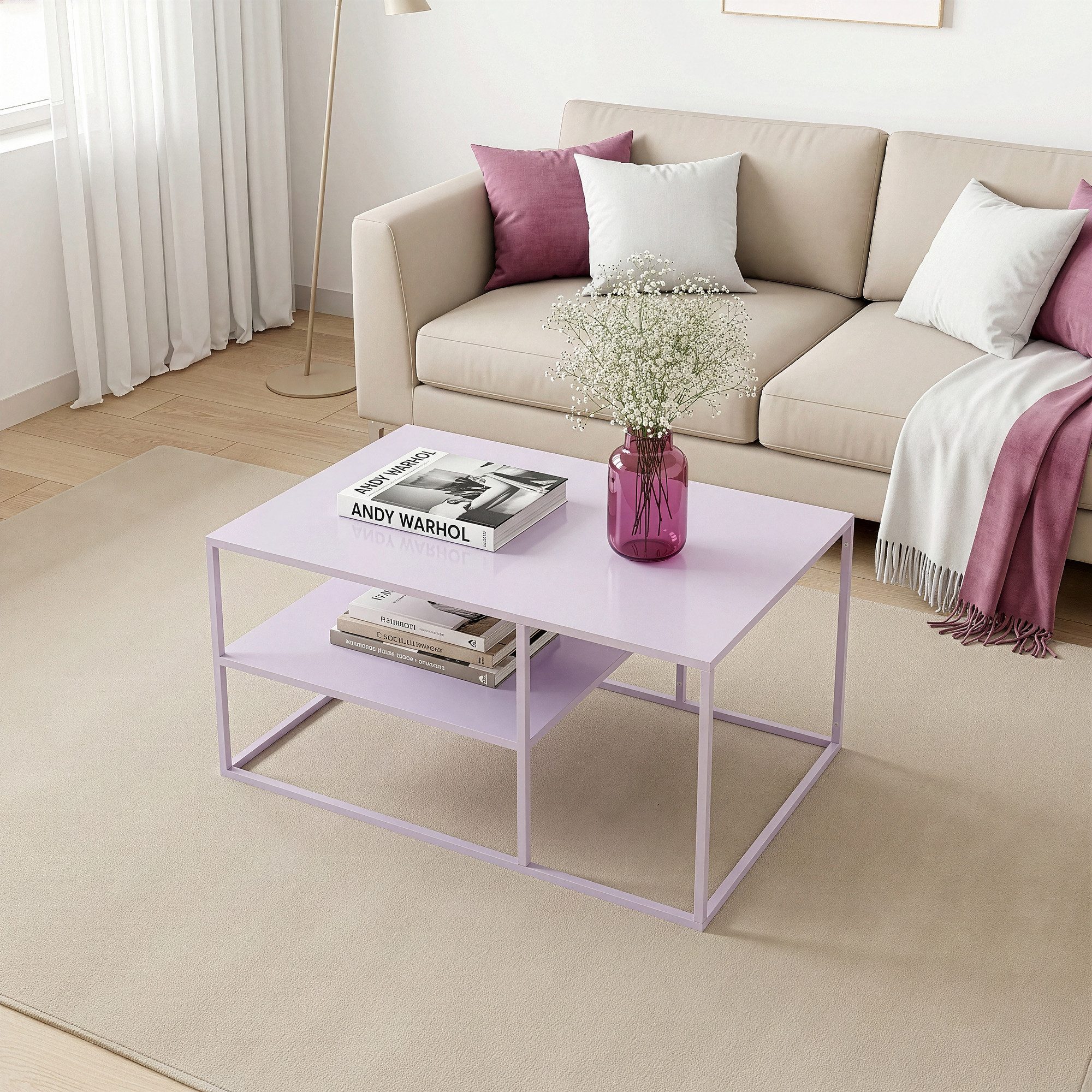 en.casa Couchtisch, »Solund« Beistelltisch Stahl 45x90x60 cm Lila günstig online kaufen