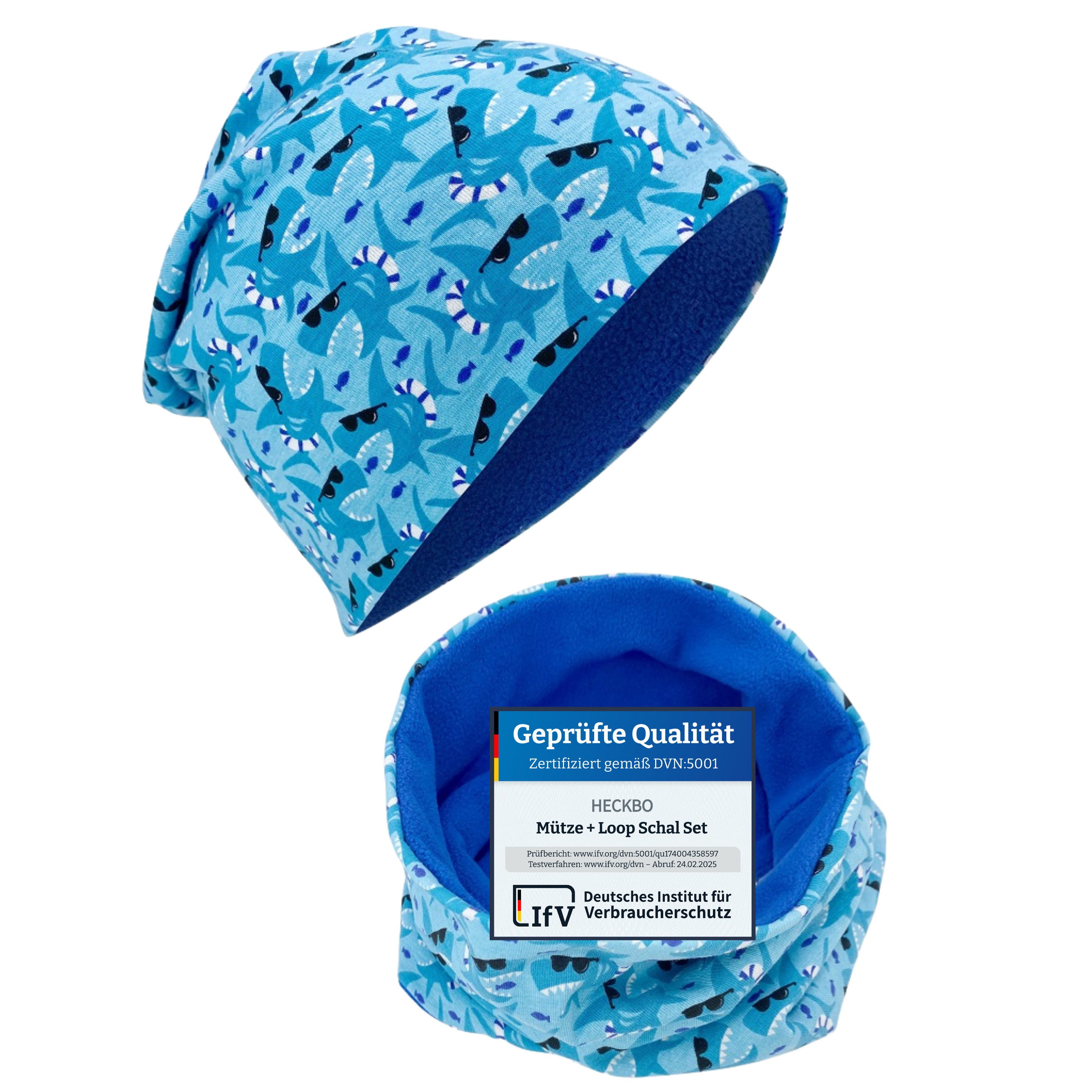 HECKBO Beanie HECKBO Kinder Mädchen Jungen Beanie Mütze & Loop-Schal Set