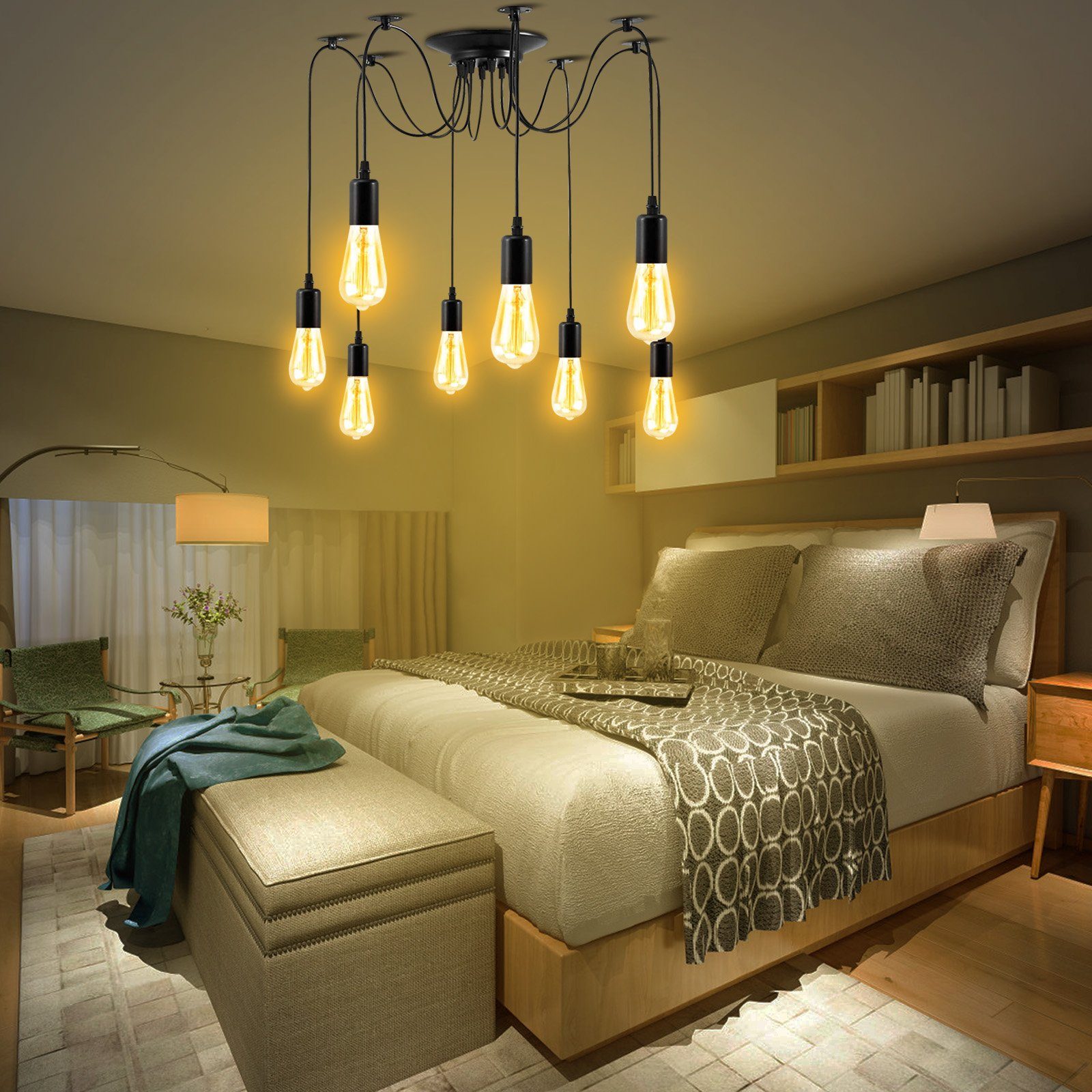 MUPOO Pendelleuchte Kronleuchter Spinne, Industrie Pendelleuchte, Retro Lam günstig online kaufen