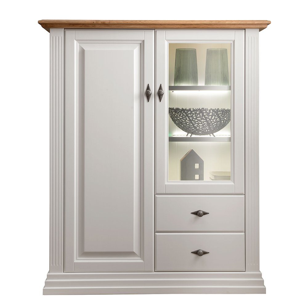 Lomadox Highboard ESBJERG-69, Kiefer weiß lackiert mit Eiche geölt, Landhausstil