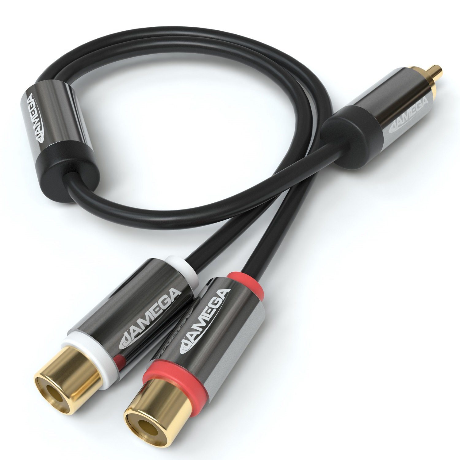 JAMEGA 0,2m Cinch Y-Adapter Audio Verteiler Y-Kabel für Subwoofer 1xStecker Audio-Adapter