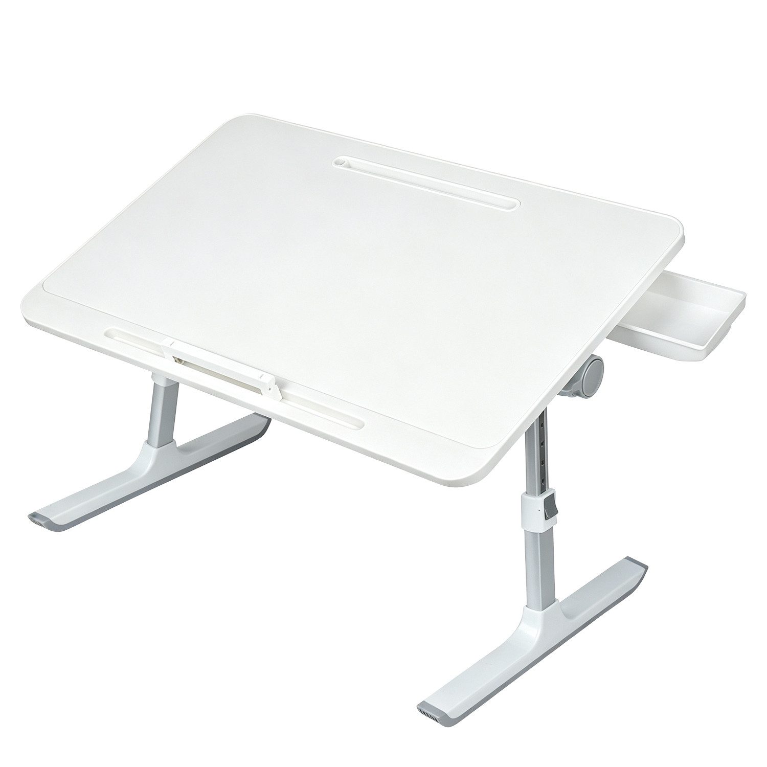 OSTWOLKE Laptoptisch Betttisch Klappbar mit Schublade höhenverstellbar Tisch 60x40cm, Laptoptisch mit Laptop-Stopper, für Sofa, Couch, Bett oder Tisch