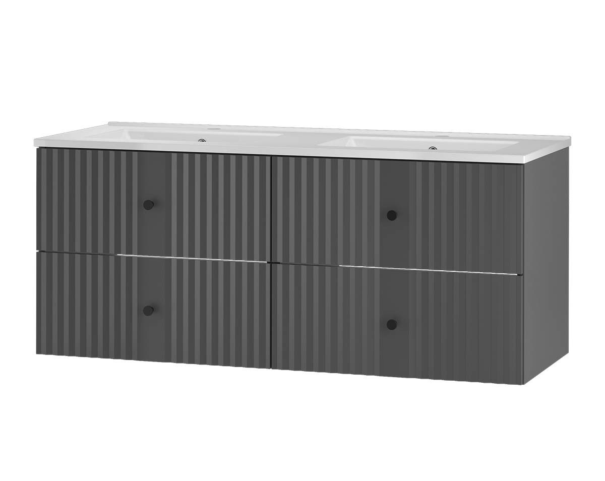 einfachgutemoebel Waschtisch-Set Waschtisch 120cm AshLine, Graphit mit Einbaubecken, (Badmöbel Set, 1-St., Waschtisch Unterschrank)