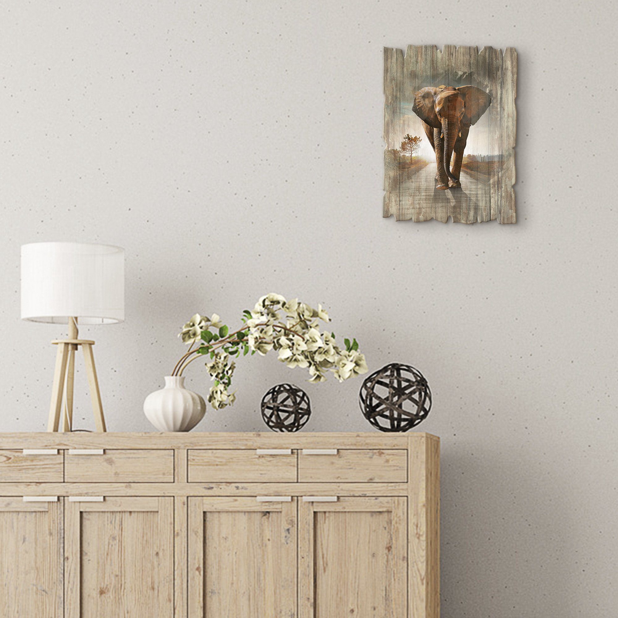Artland Holzbild Ein Elefant läuft auf günstig online kaufen