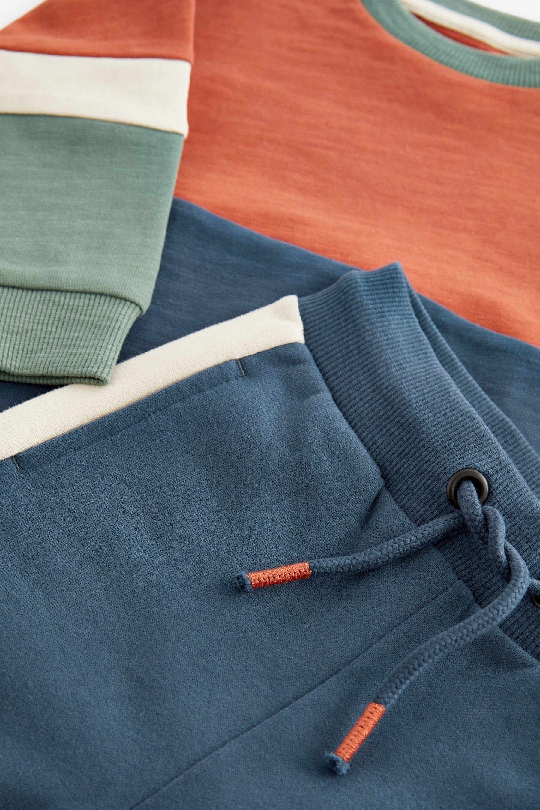 Next Shirt & Langarmshirt Hose in Jogginghose Blockfarben Set + (2-tlg) Rust/Navy mit
