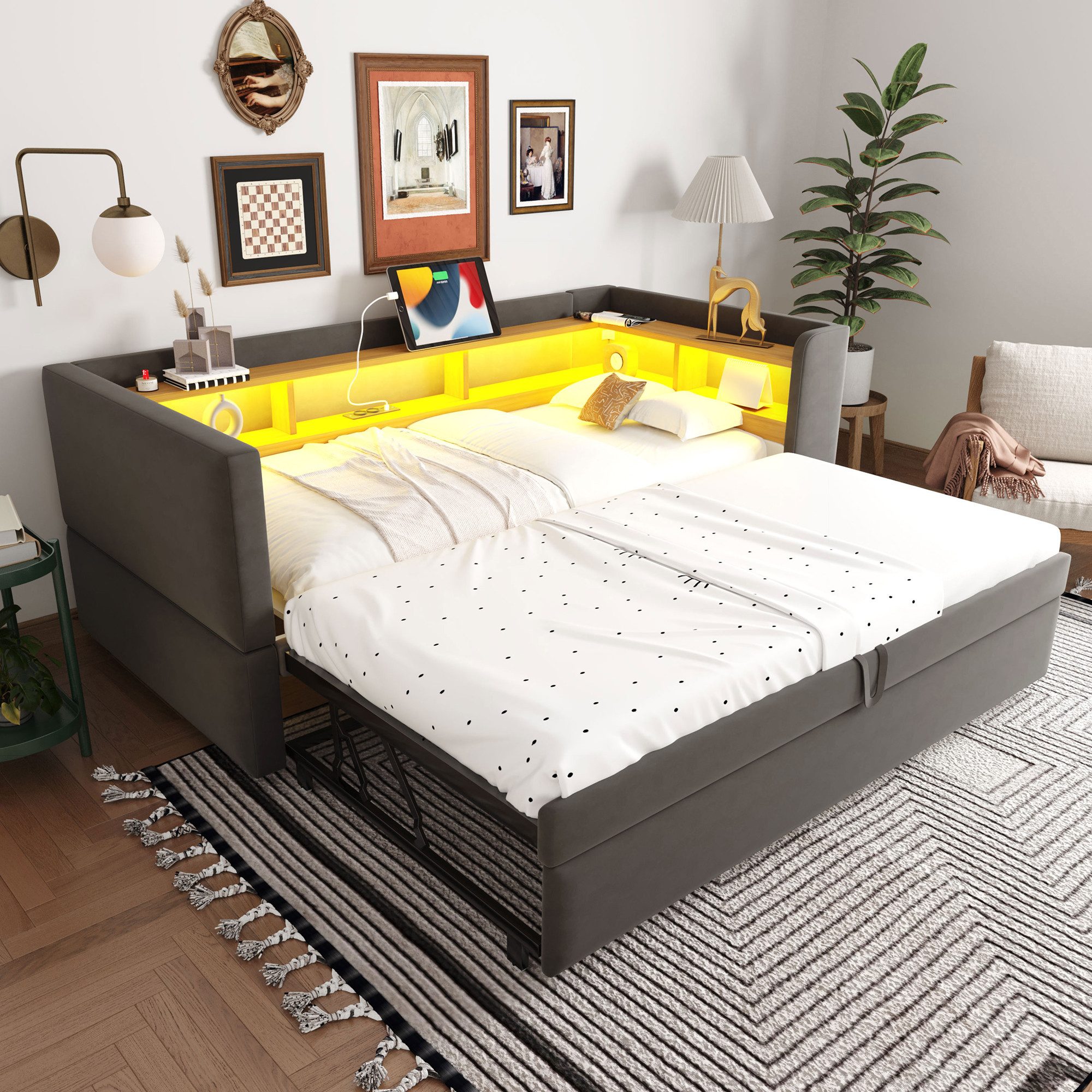 HAUSS SPOLE Schlafsofa 90/180x190cm ausziehbares Daybett mit LED Leuchten, günstig online kaufen