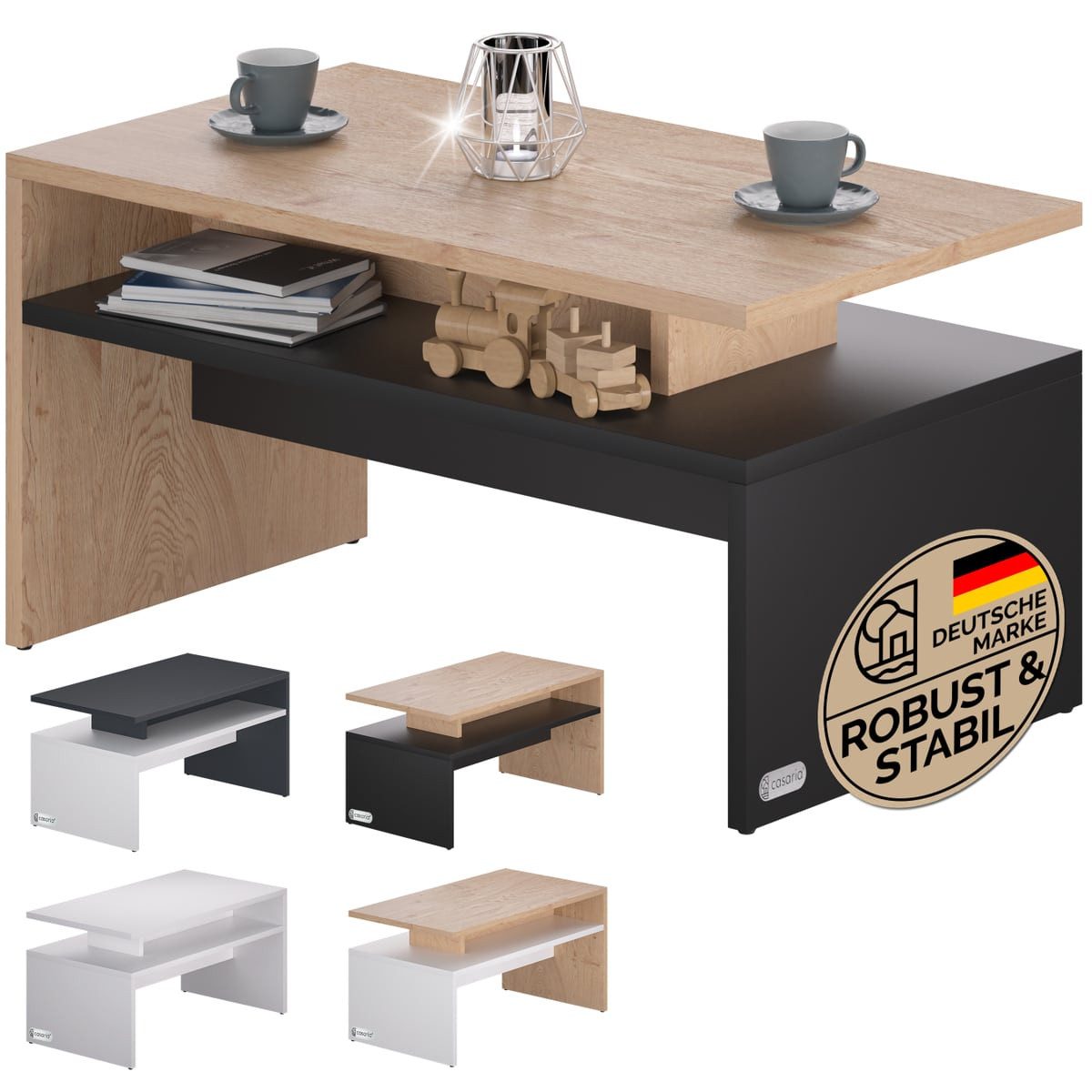 Casaria Couchtisch Sacramento, Holz Grau mit Stauraum 95x55x50cm 2 Ablagen günstig online kaufen