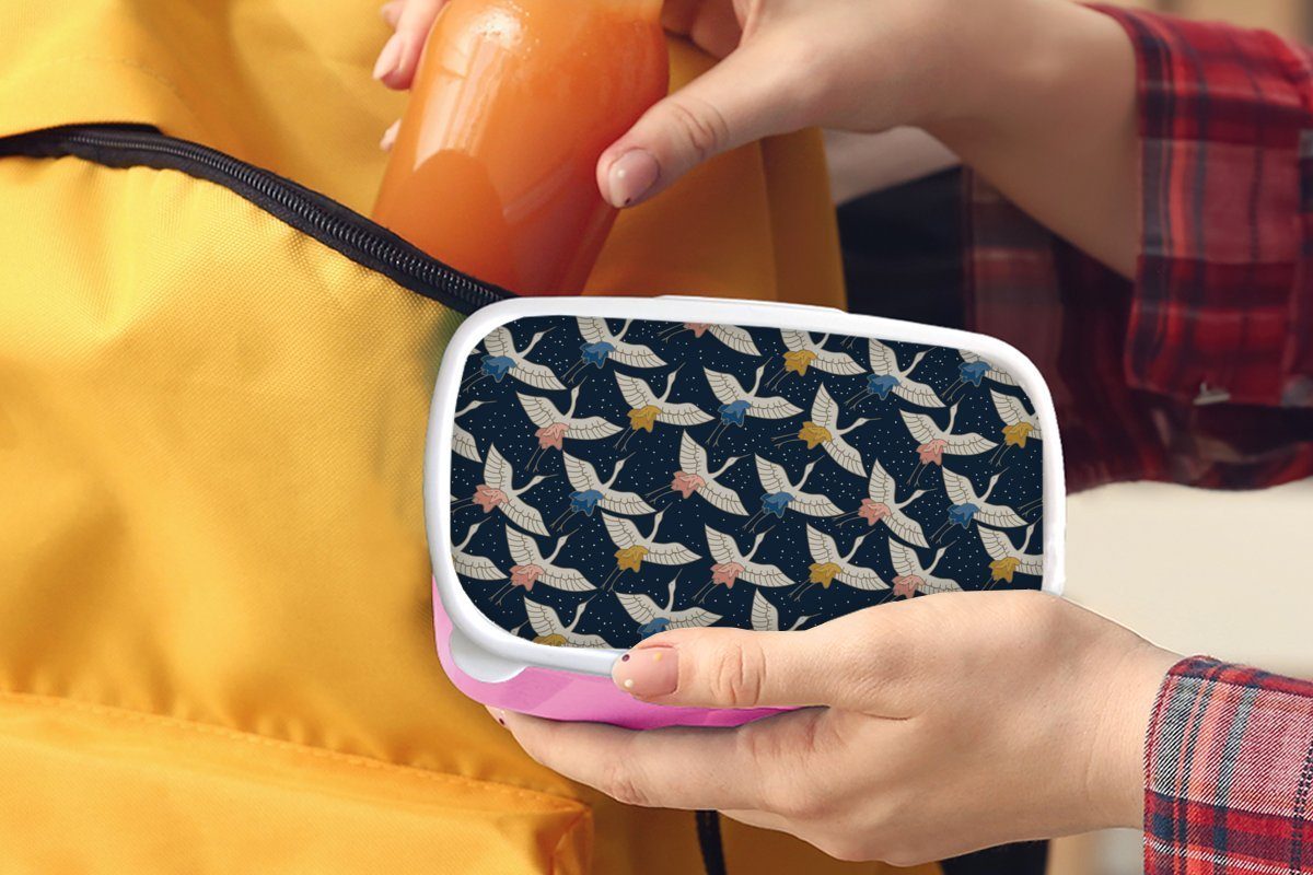 (2-tlg), - rosa Lunchbox Japan - für Muster, Kinder, Mädchen, Vögel Nacht Brotbox Brotdose - Kunststoff, Erwachsene, Kunststoff MuchoWow Snackbox,