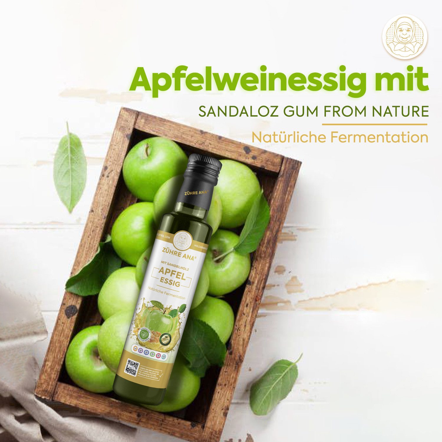 Zühre Ana® Sandaloz-Siegel Apfelessig Natürliche Fermentation 500 ml Essig, 500 ml, Sandaloz-Siegel Apfelessig Natürliche Fermentation 500 ml