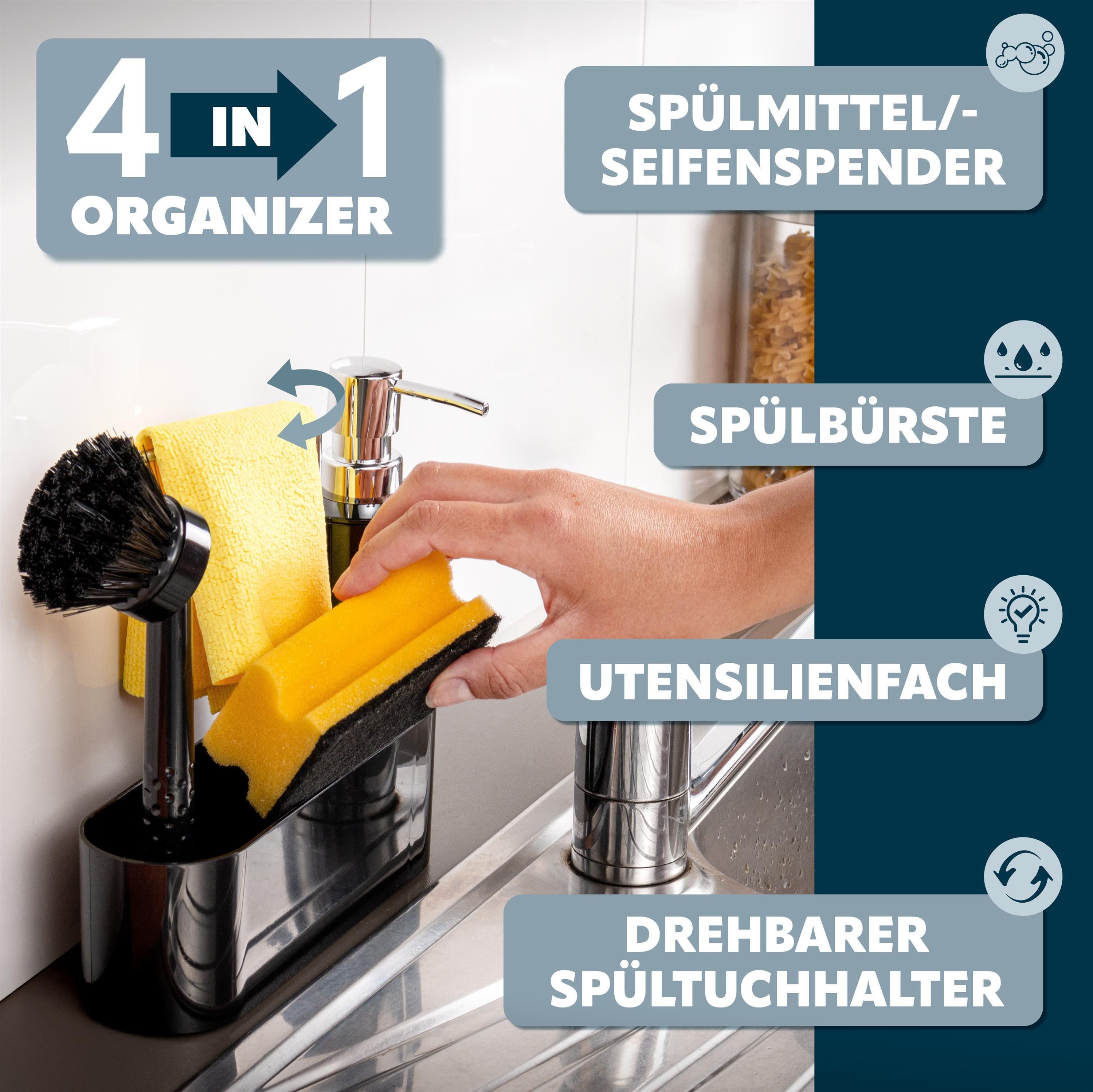 bremermann Seifenspender Spülbecken Organizer, Seifenspender, Spülbürste und Tuchhalter, grau