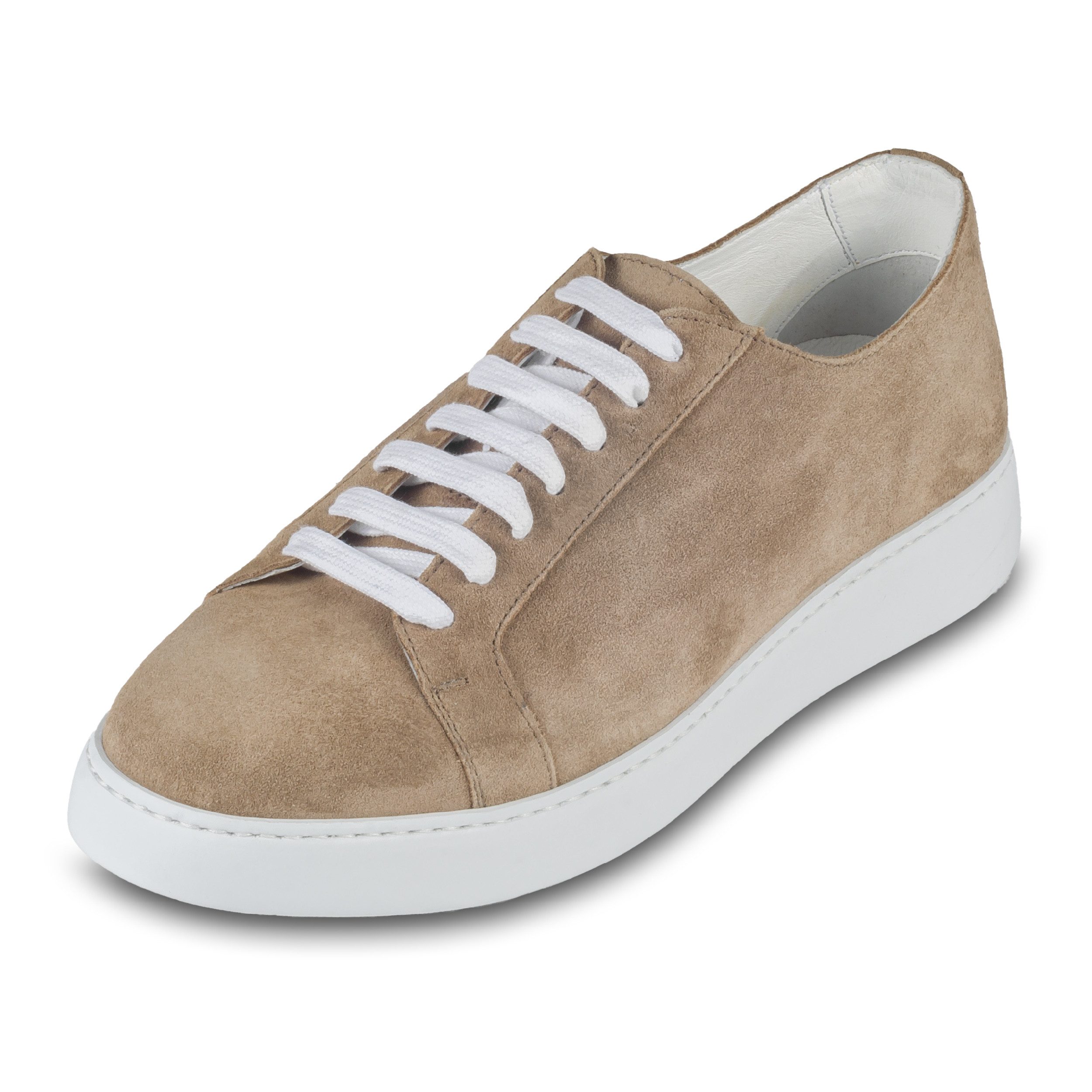 BRECOS Leder Sneaker in beige / hellbraun aus VeloursLeder, mit weißer Sohle Sneaker