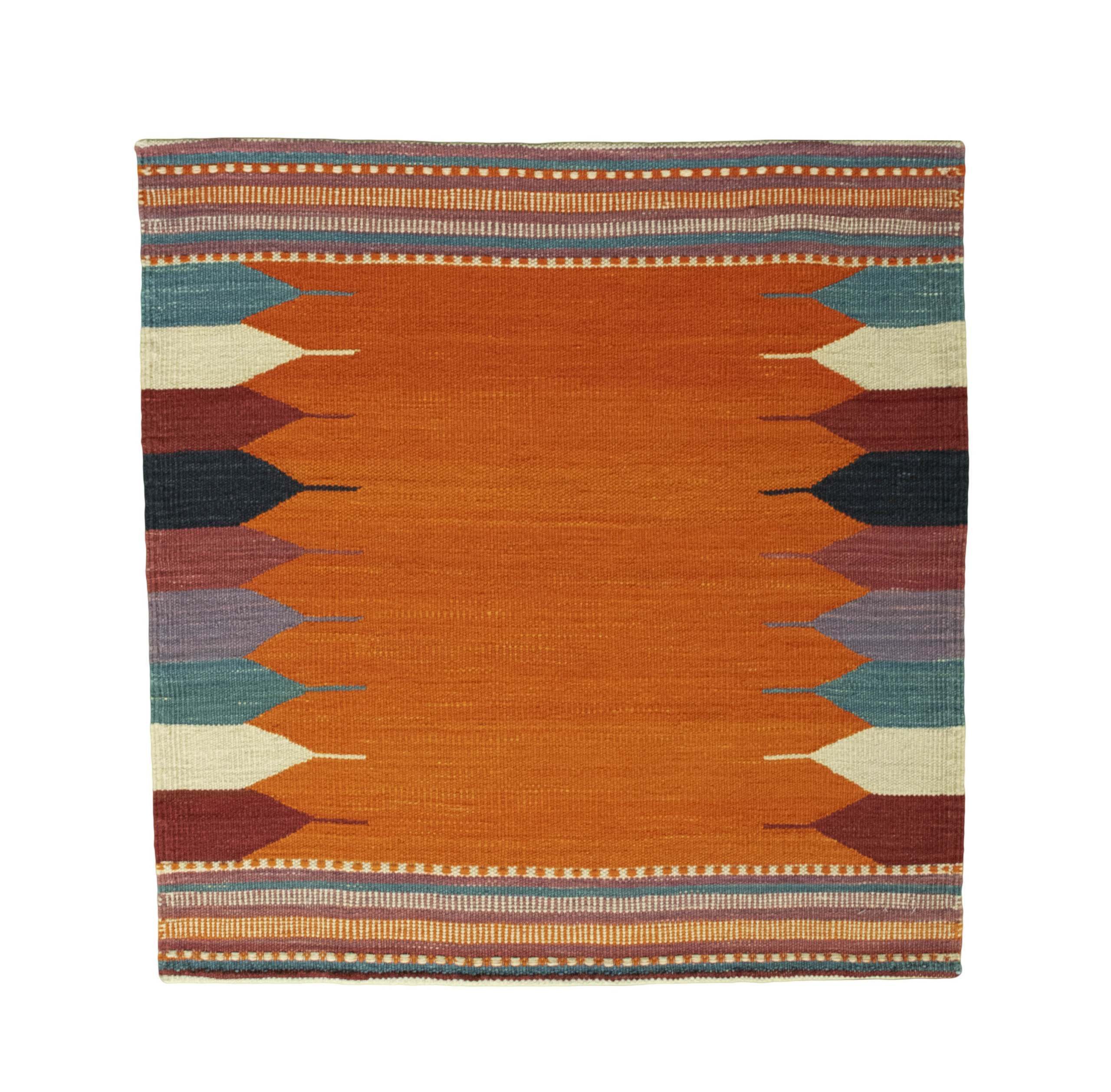 CABBEL Orientteppich 90x87 cm Perser Kandou Gelb Kelim Teppich Schurwolle Handgewebt Unikat, quadratisch, Höhe: 4 mm, 100% Schurwolle – weich und pflegeleicht