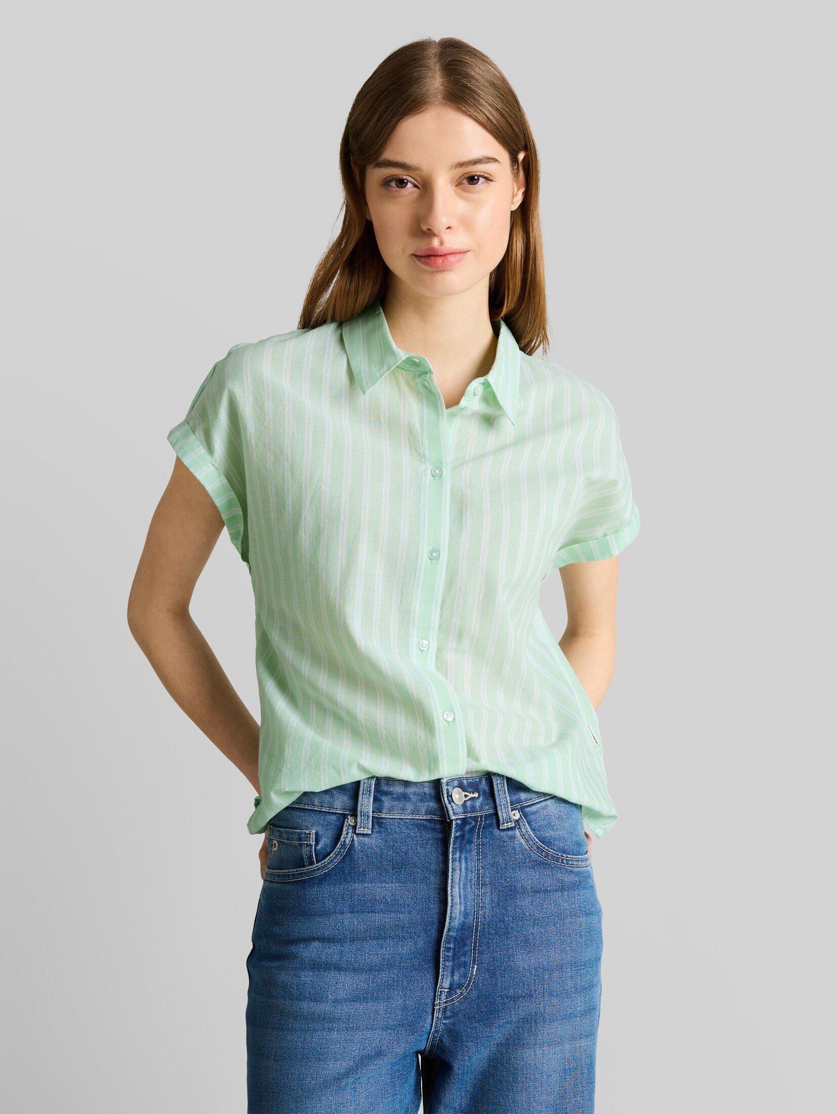 TOM TAILOR Denim Kurzarmbluse Blusen & Shirts Bluse mit Streifenmuster