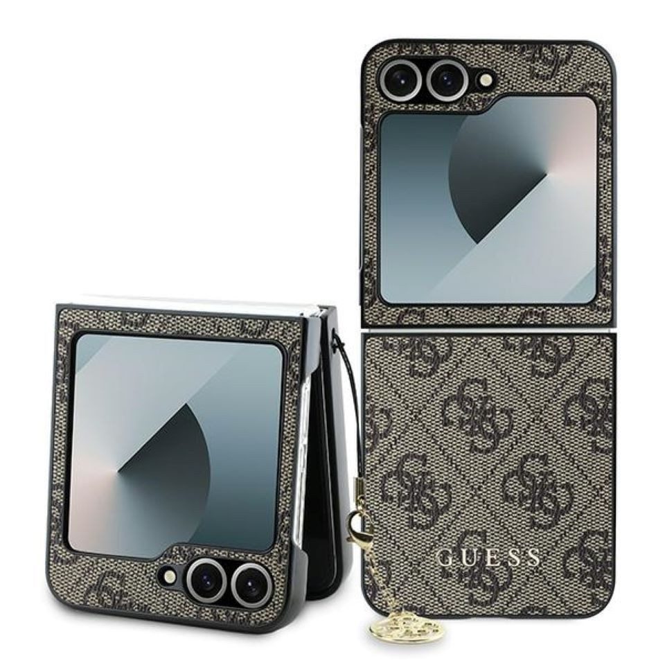 Guess Handyhülle Case Galaxy Z Flip 6 Kunstleder braun mit Kette goldfarben 6,7 Zoll, Kantenschutz