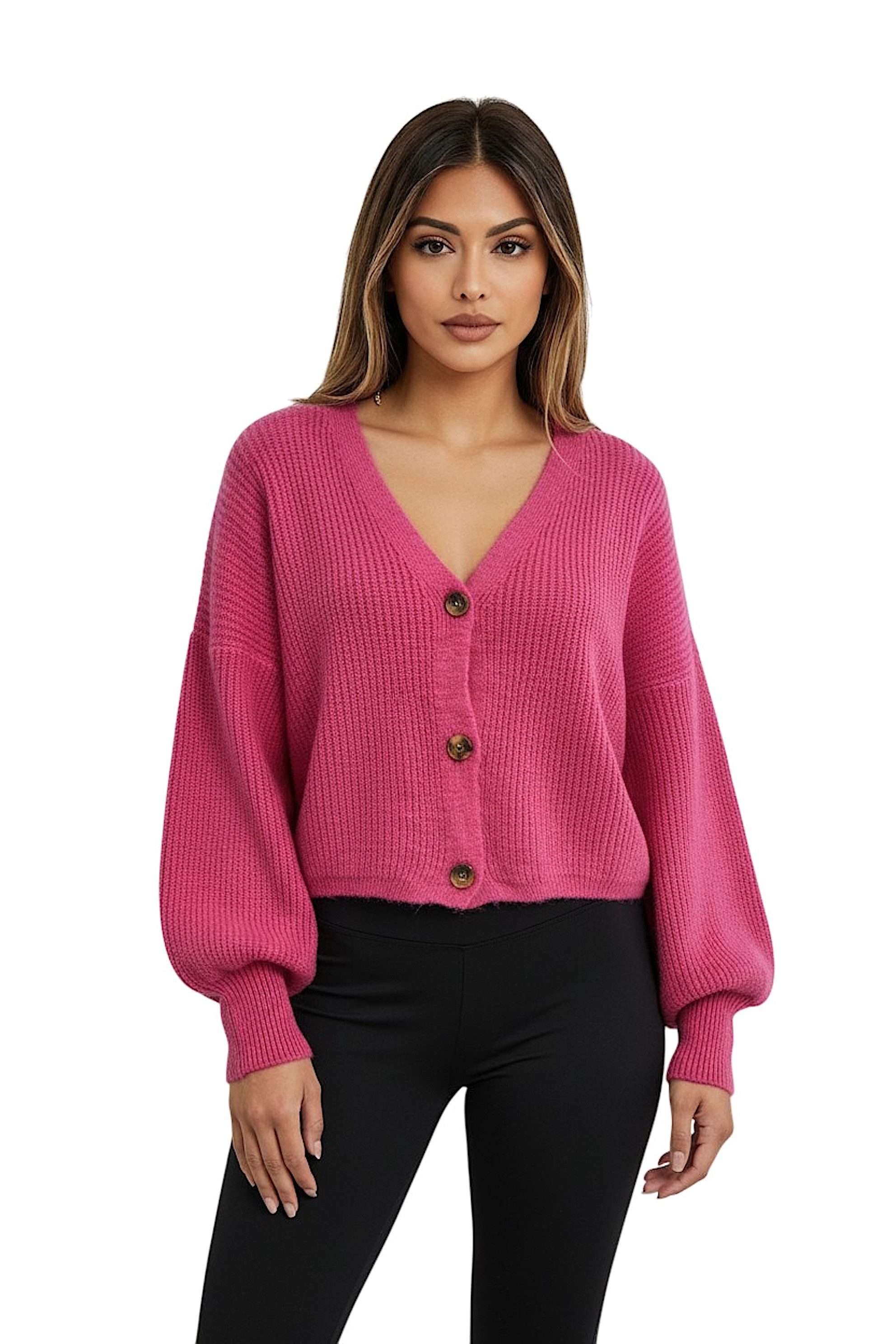 Worldclassca Cardigan WORLDCLASSCA Cardigan Oversize V-Neck Button Strickjacke Ballonärmeln Neue Kollektion - Stilvolle und gemütliche Strickmode für Damen