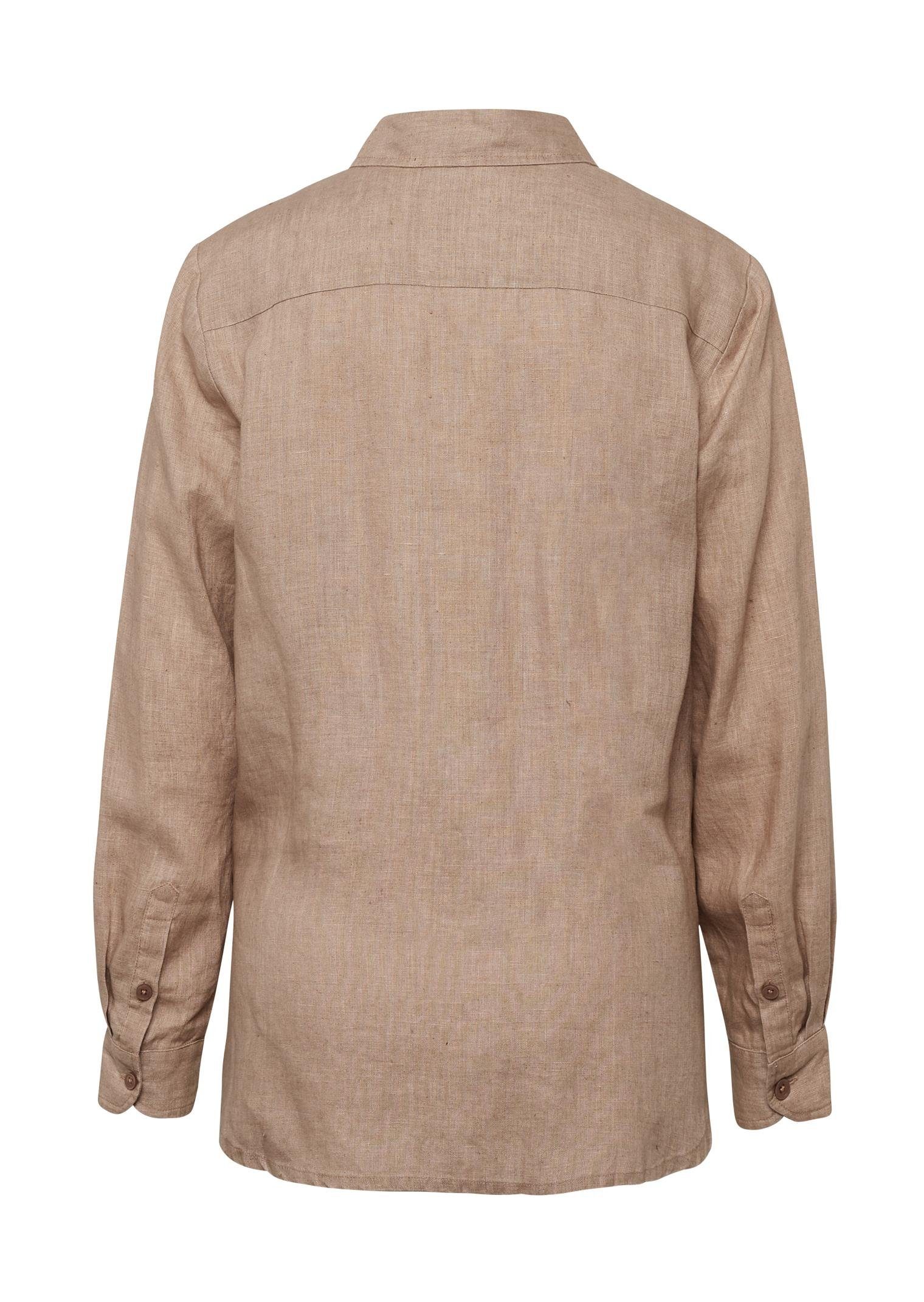 GOLDNER Langarmbluse Bequeme Damen Businessbluse Leichte Bluse aus reinem Leinen in Hemdblusenform