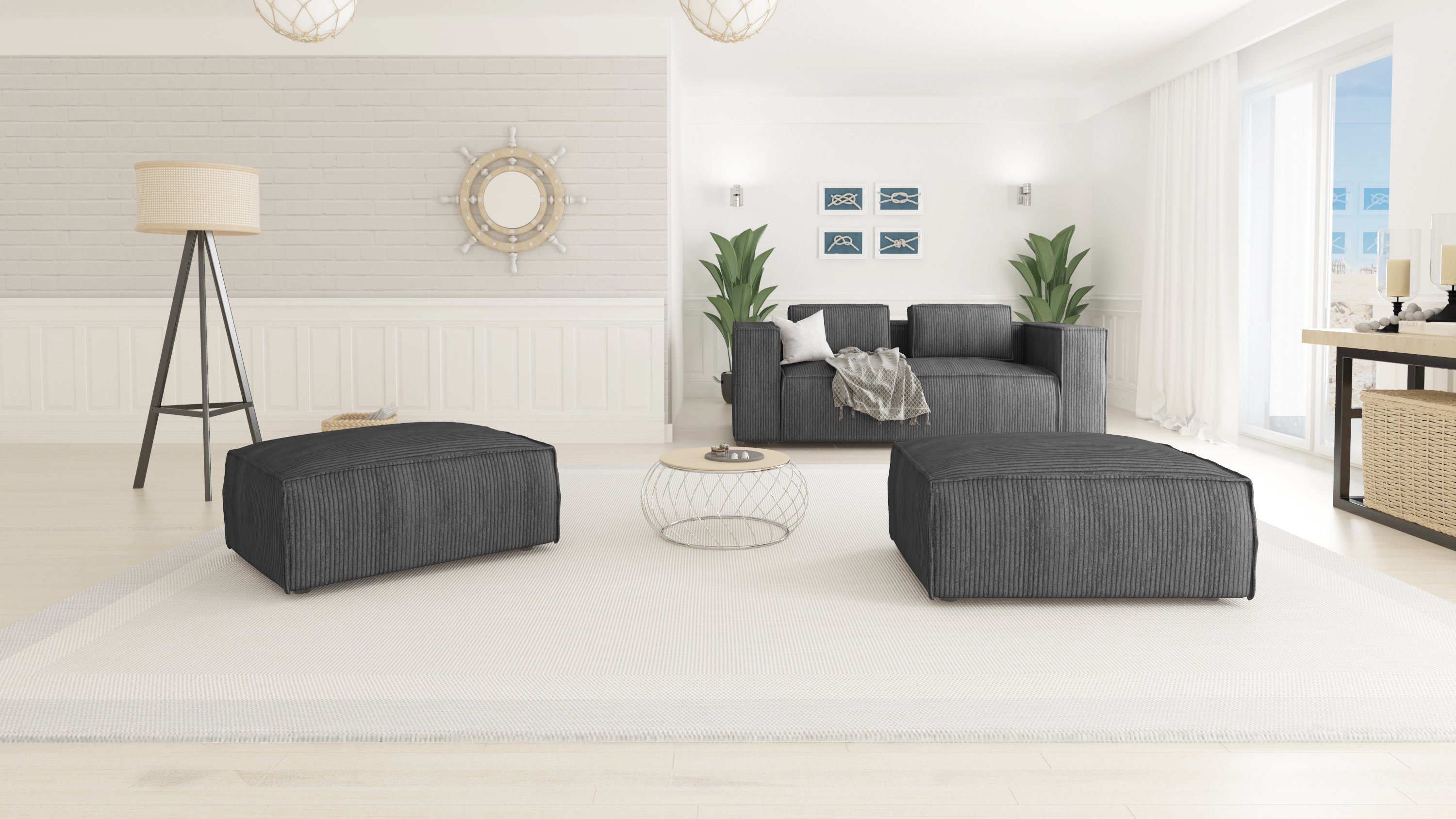 S-Style Möbel Polsterhocker Renne aus Cord mit weichem Sitz (1 St), mit Wellenfederung