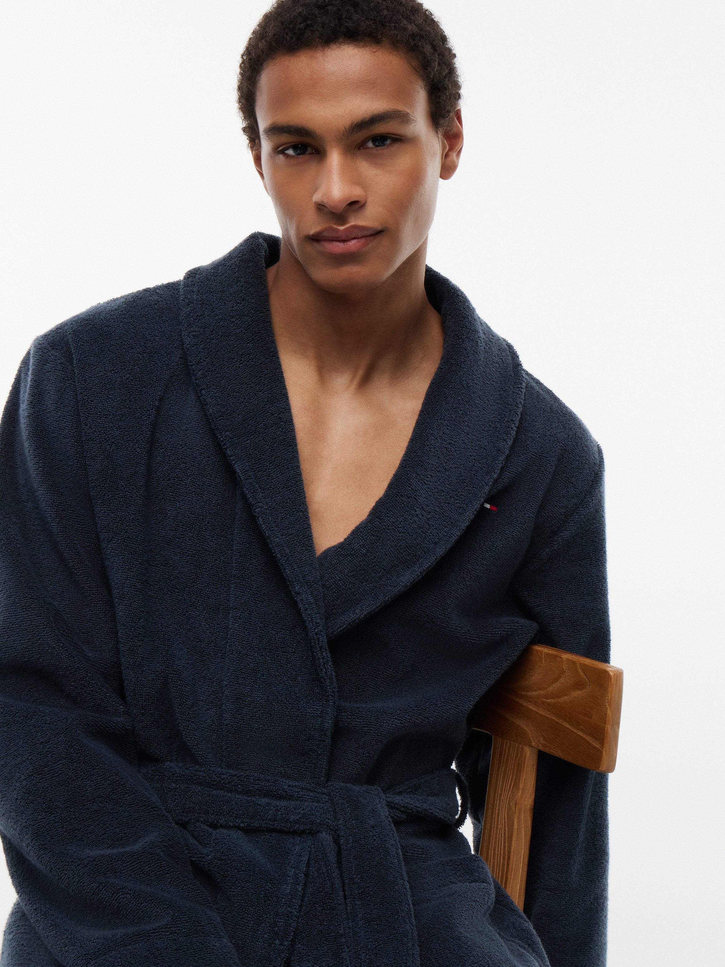 Tommy Hilfiger Underwear Bademantel, Kurzform, Baumwoll-Webfrottier, Gürtel, mit aufgesetzten Taschen