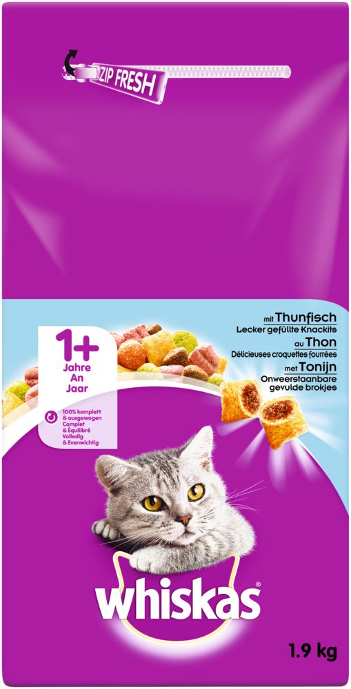 Whiskas WHISKAS® Beutel 1+ mit Thunfisch 1,9kg, Trockenfutter für: Katze