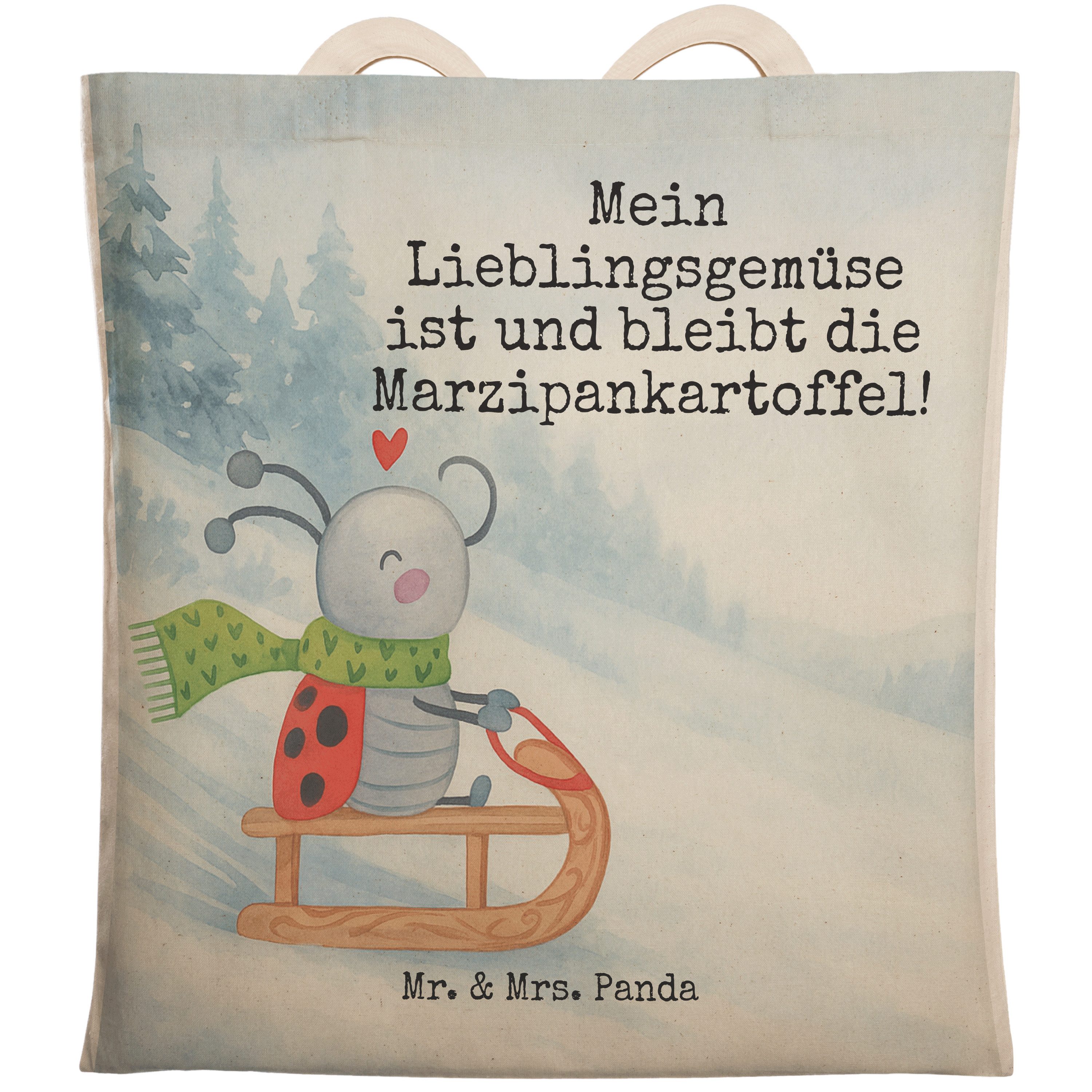 Mr. & Mrs. Panda Tragetasche Smörle Rodeln Design, Tote Bag, Weiß, Weihnachten, Stoffbeutel, Bag, (Packung), Shoppingtasche Beutel großer shopper
