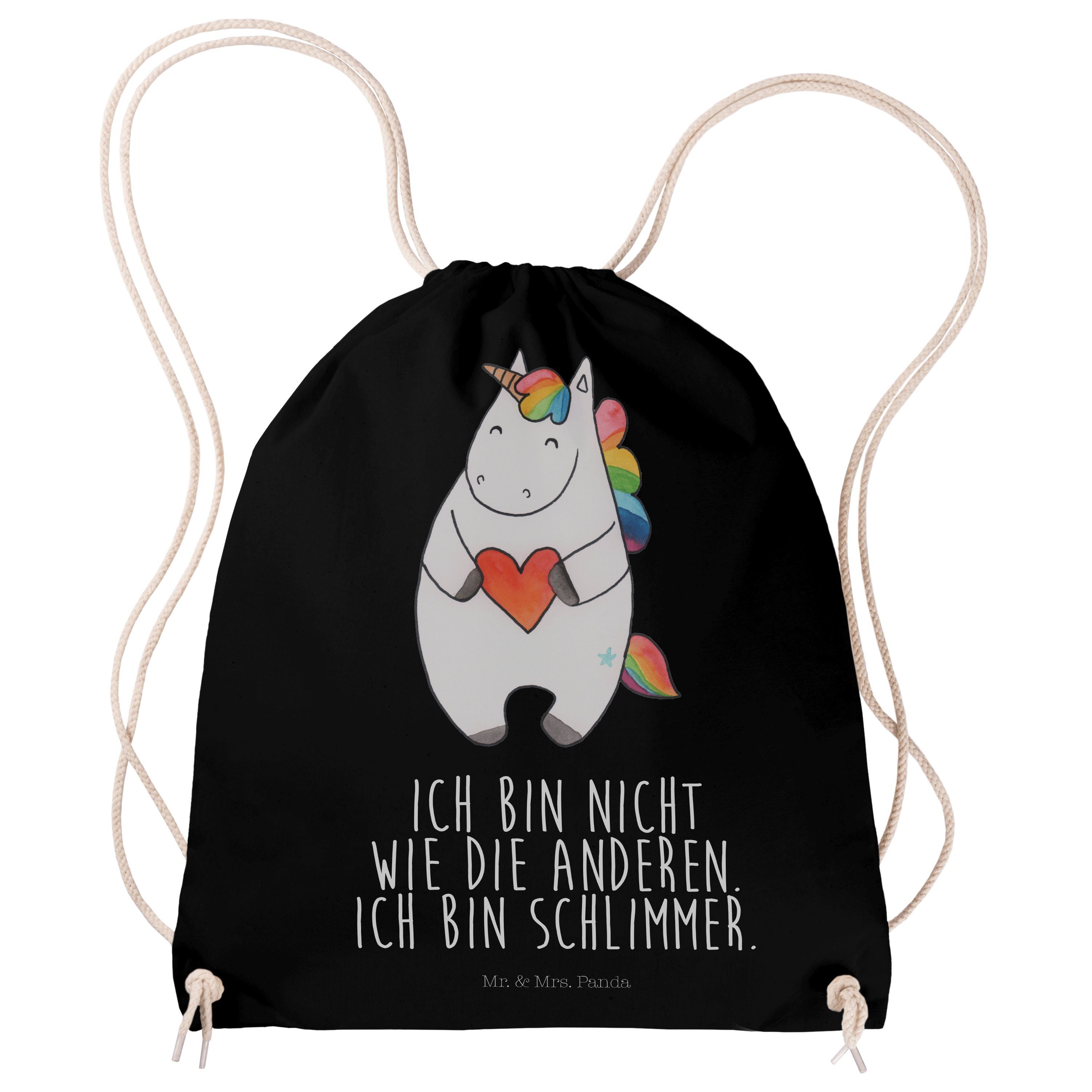 Mr. & Mrs. Panda Sporttasche Einhorn Herz - Schwarz - Geschenk, Tasche, bunt, Sporttasche, Einhörn (1-tlg)