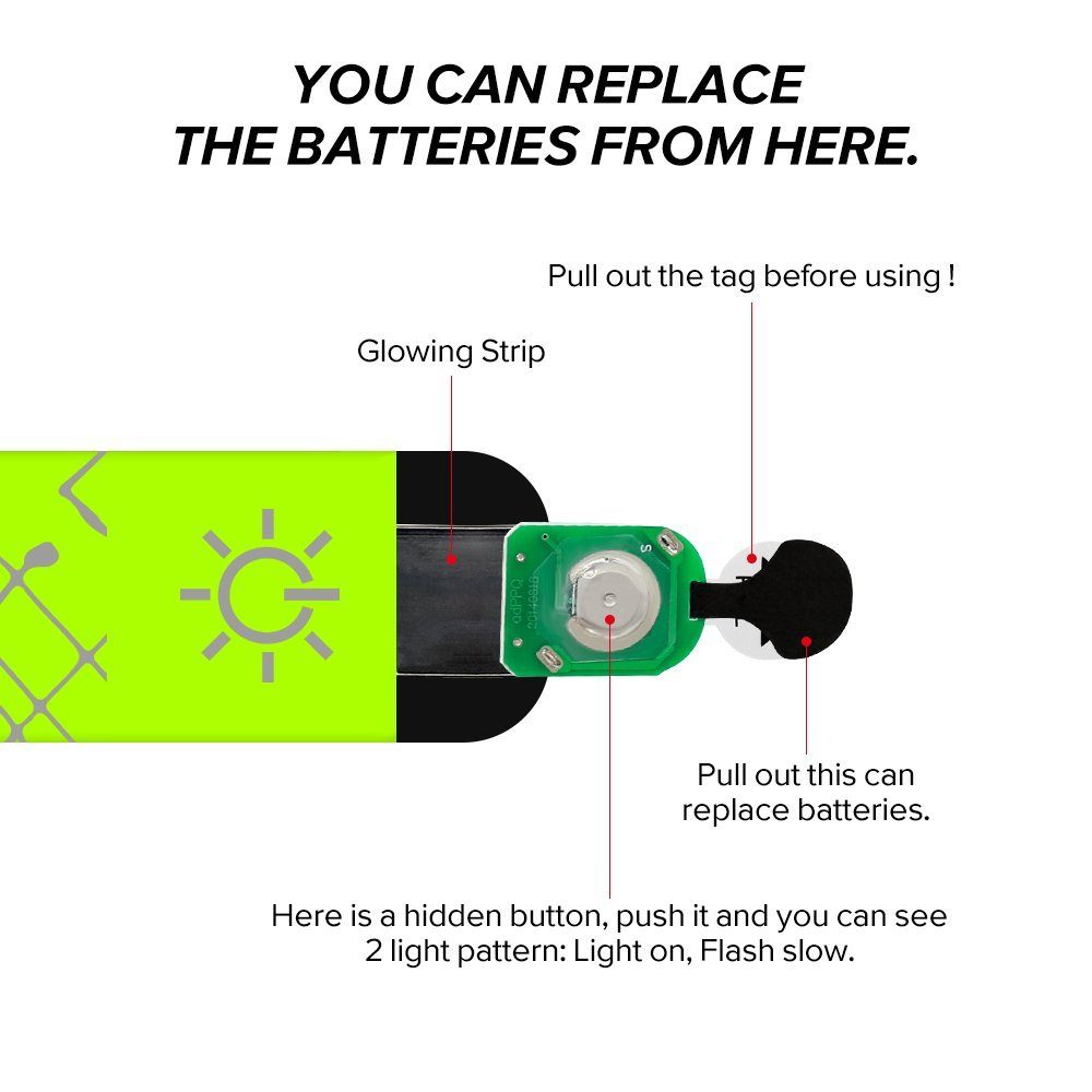 2 Blinklicht x Armband Sicherheitslicht LED Outdoor Batterie Sport Leuchtband ELANOX mit LED grün Reflektorband