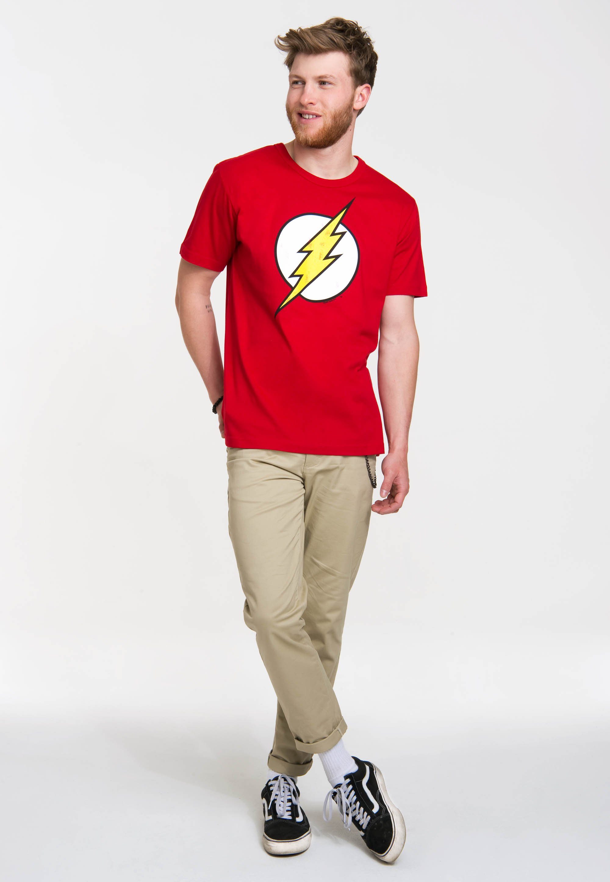 - - LOGOSHIRT Rote Flash Logo T-Shirt DC coolem Blitz mit Der Frontdruck