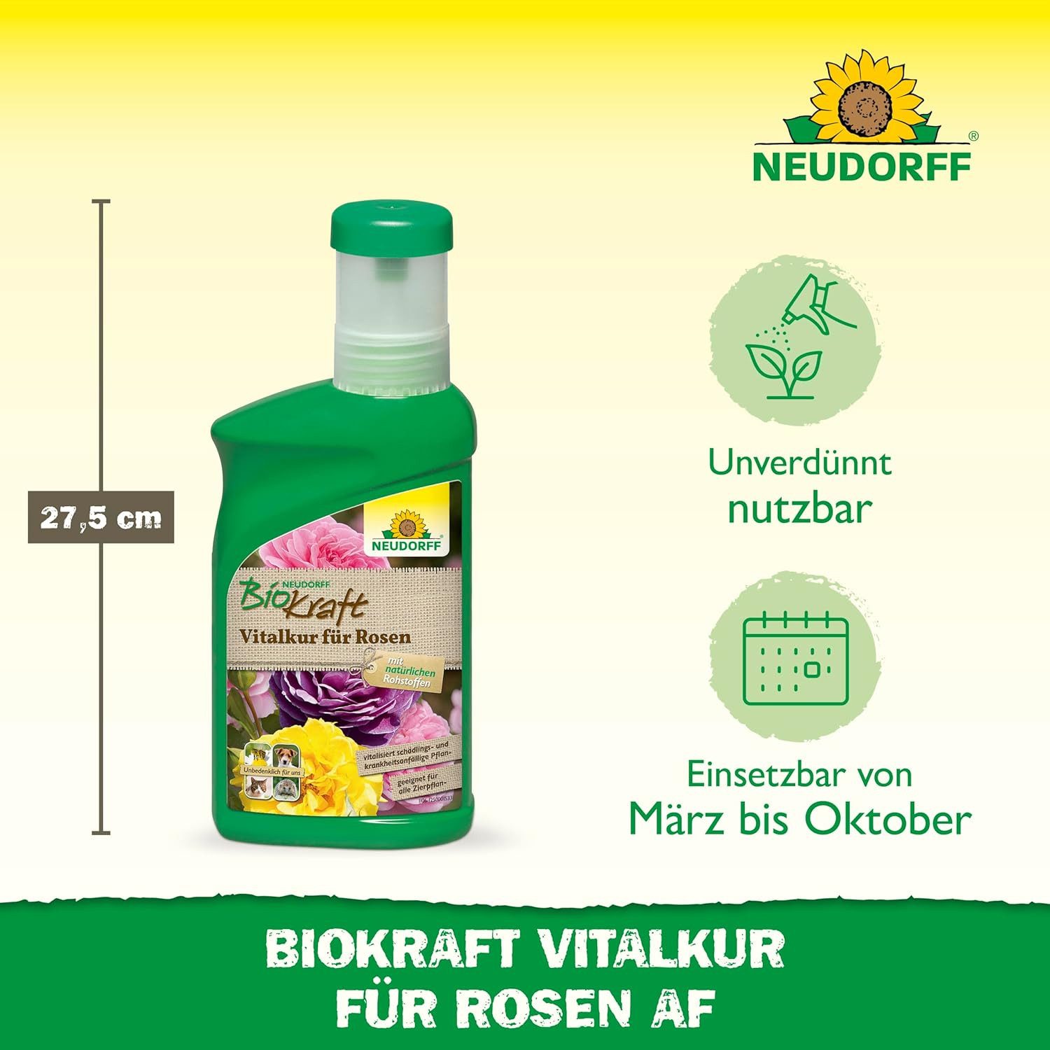 Neudorff Pflanzenstärkungsmittel BioKraft Vitalkur für Rosen 300 ml, Konzentrat für 30L auch unverdünnt nutzbar, Unbedenklich für Haustiere, Bienen und andere Nützlinge
