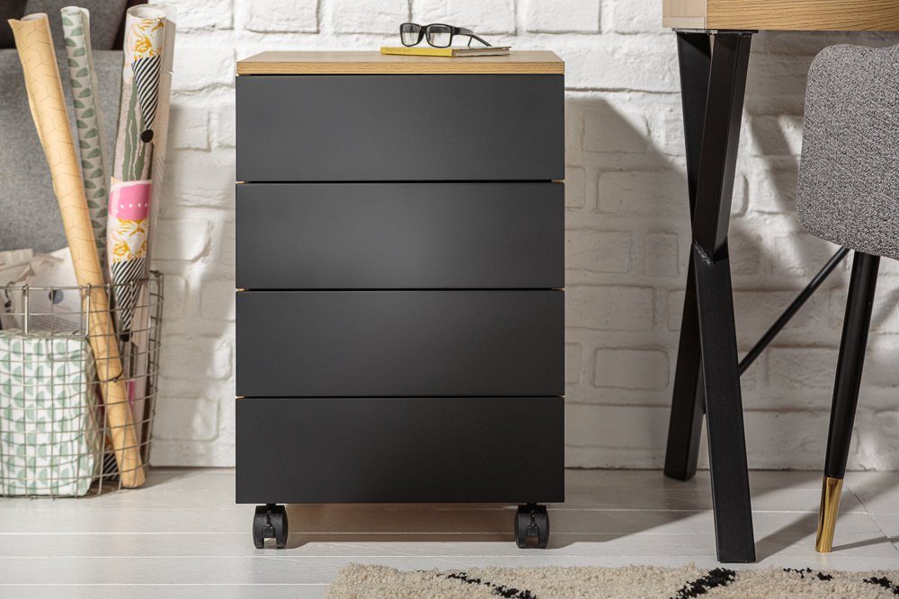 riess-ambiente Rollcontainer STUDIO 40cm natur / schwarz, mit 4 Schubladen