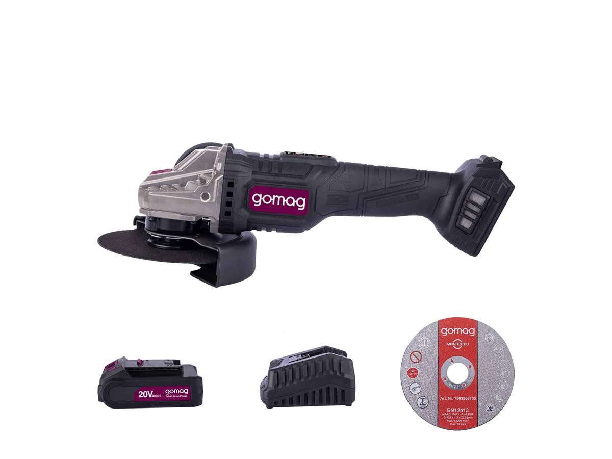 Gomag Akku-Winkelschleifer GO-WS125BL 2,0 Ah Starterkit, 12 Trennscheiben, max. 10000 U/min, (Set), Ø125mm