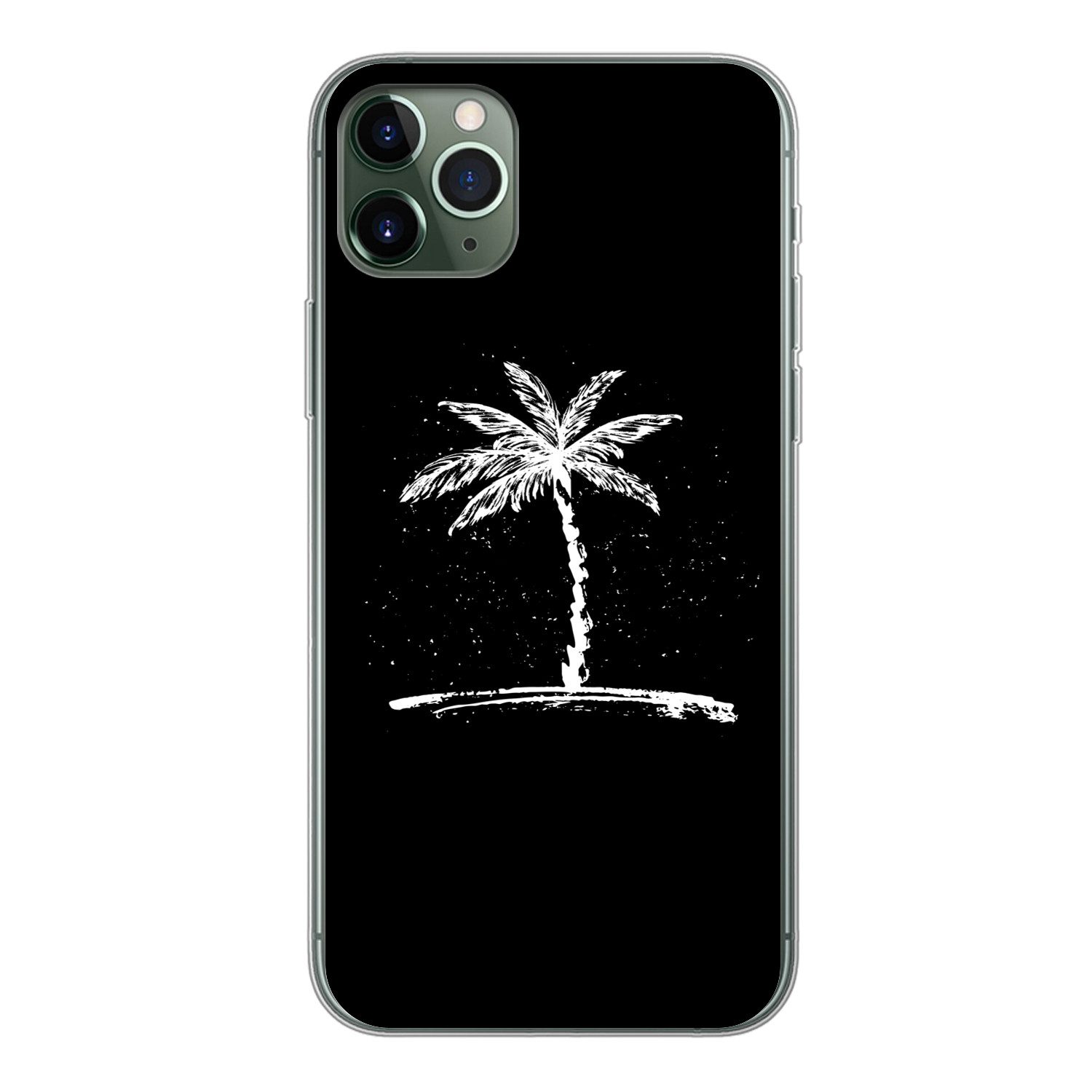MuchoWow Handyhülle für Apple iPhone 11 Pro Max Palme - Weiß - Schwarz - Tropisch, Smartphone-Bumper, Print, Handy Schutzhülle Dünn