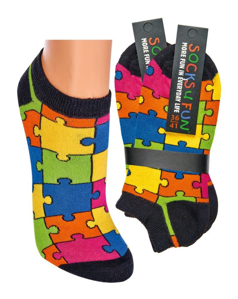 Socks 4 Fun Sneakersocken mit buntem Puzzlemotiv (2 Paar) buntes Puzzle Motiv