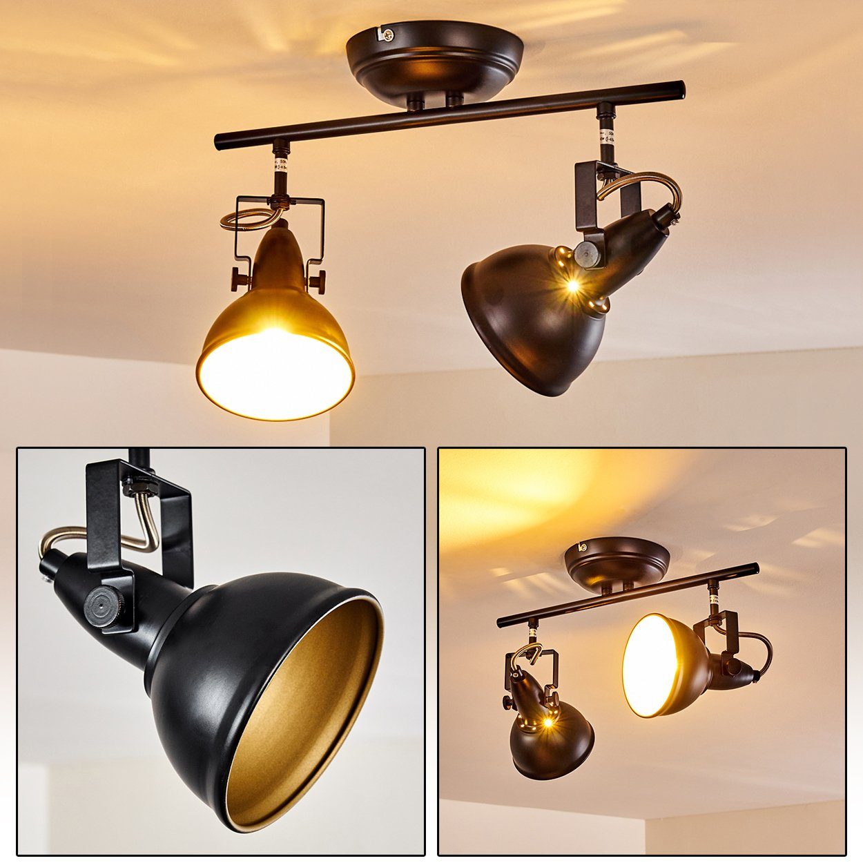 hofstein Deckenleuchte »Arazane« Deckenlampe aus Metall in Schwarz/Gold, ohne Leuchtmittel, mit verstellbaren Strahlern, 2xE14, Spot im Retro/Vintage Design