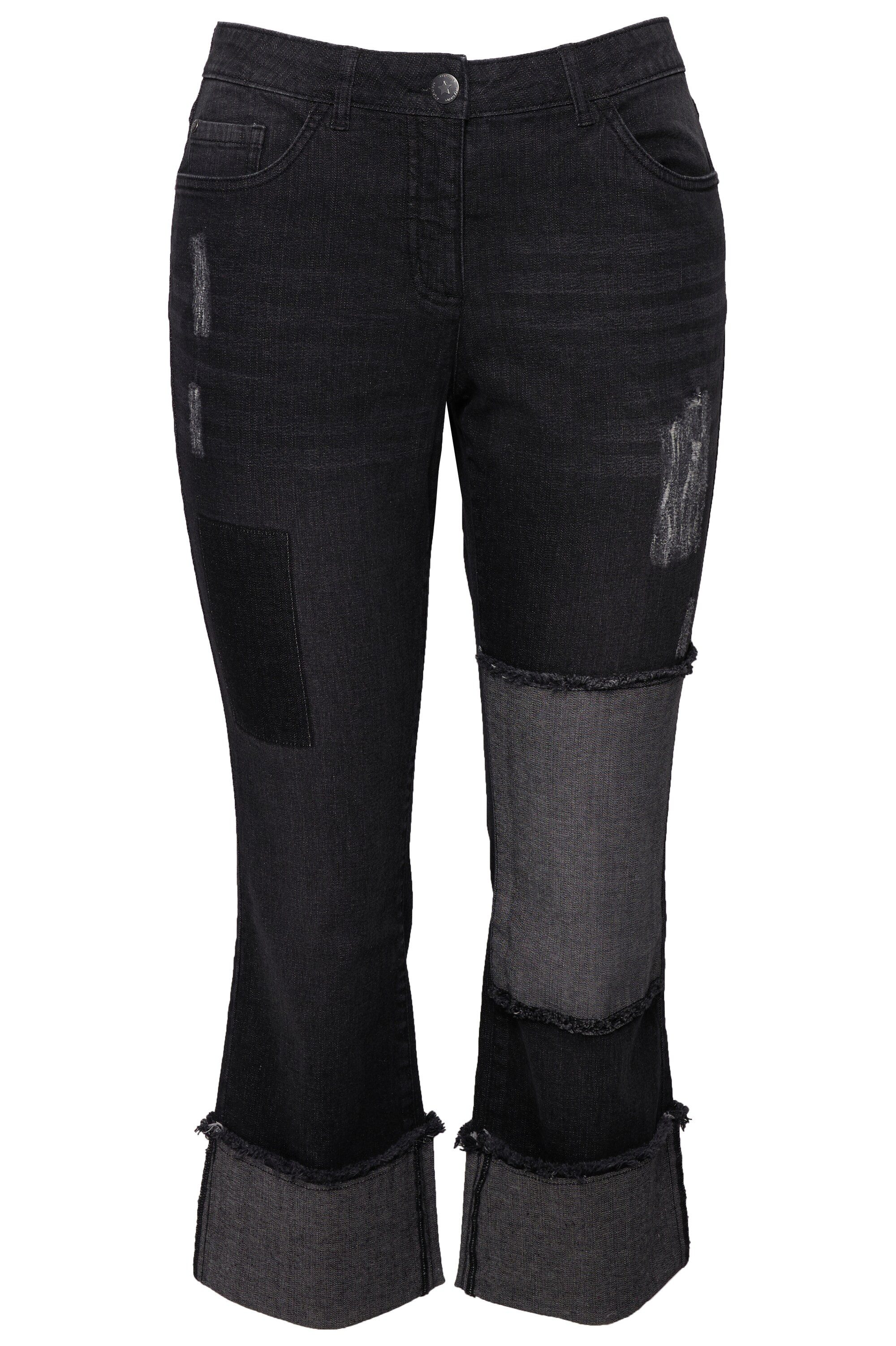 Regular-fit-Jeans Jeans weites Bein Patches 5-Pocket Umschlagsaum