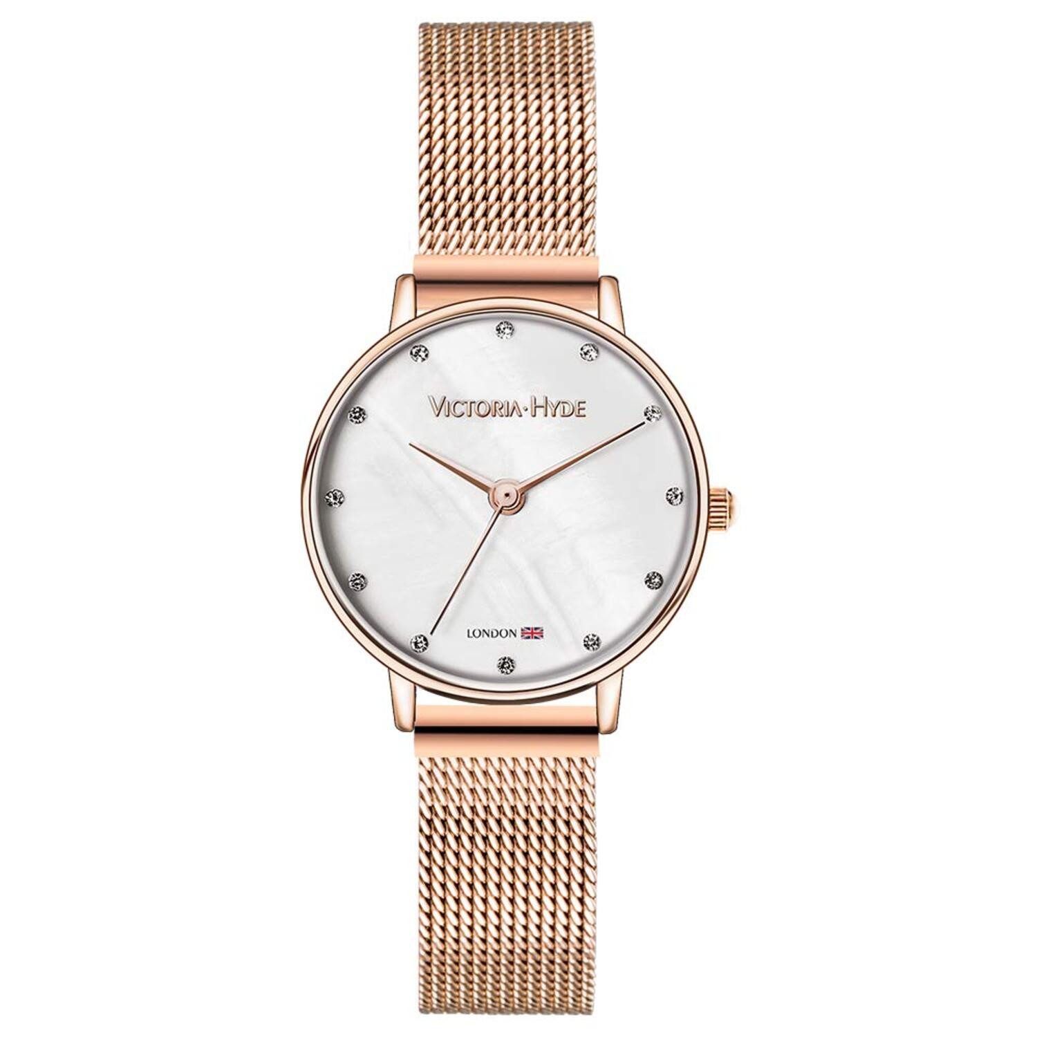 Victoria Hyde Quarzuhr Quarzuhr, Armbanduhr, Damenuhr, Edelstahlarmband, analog, Glassteine Mesh-Armband, (1-tlg., Kein Set)