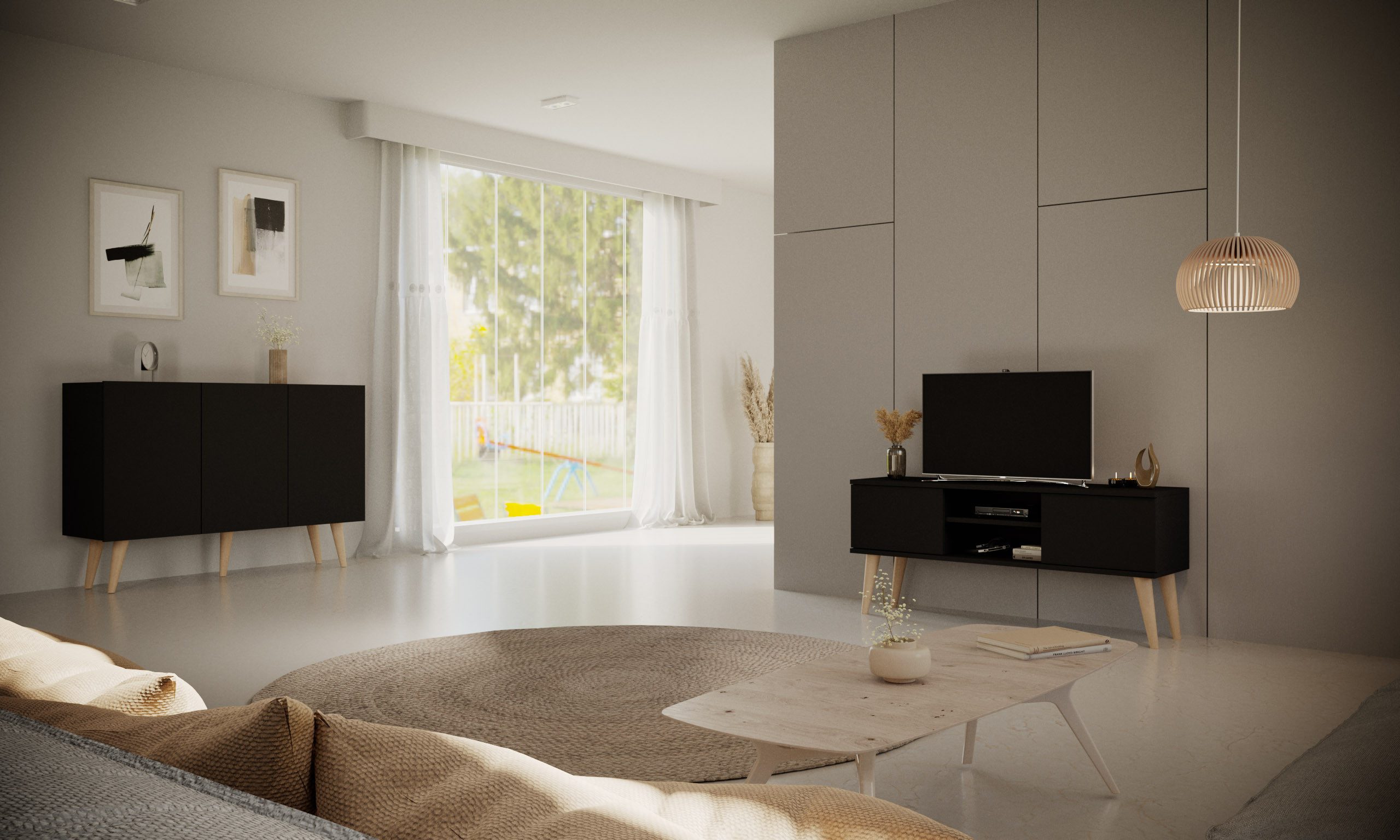 Raumhirsch Furniture Lowboard Toronto (Einzelmöbel, TV-Lowboard), Soft-Close, Kabeldurchführung, Massivholz-Buchenfüße