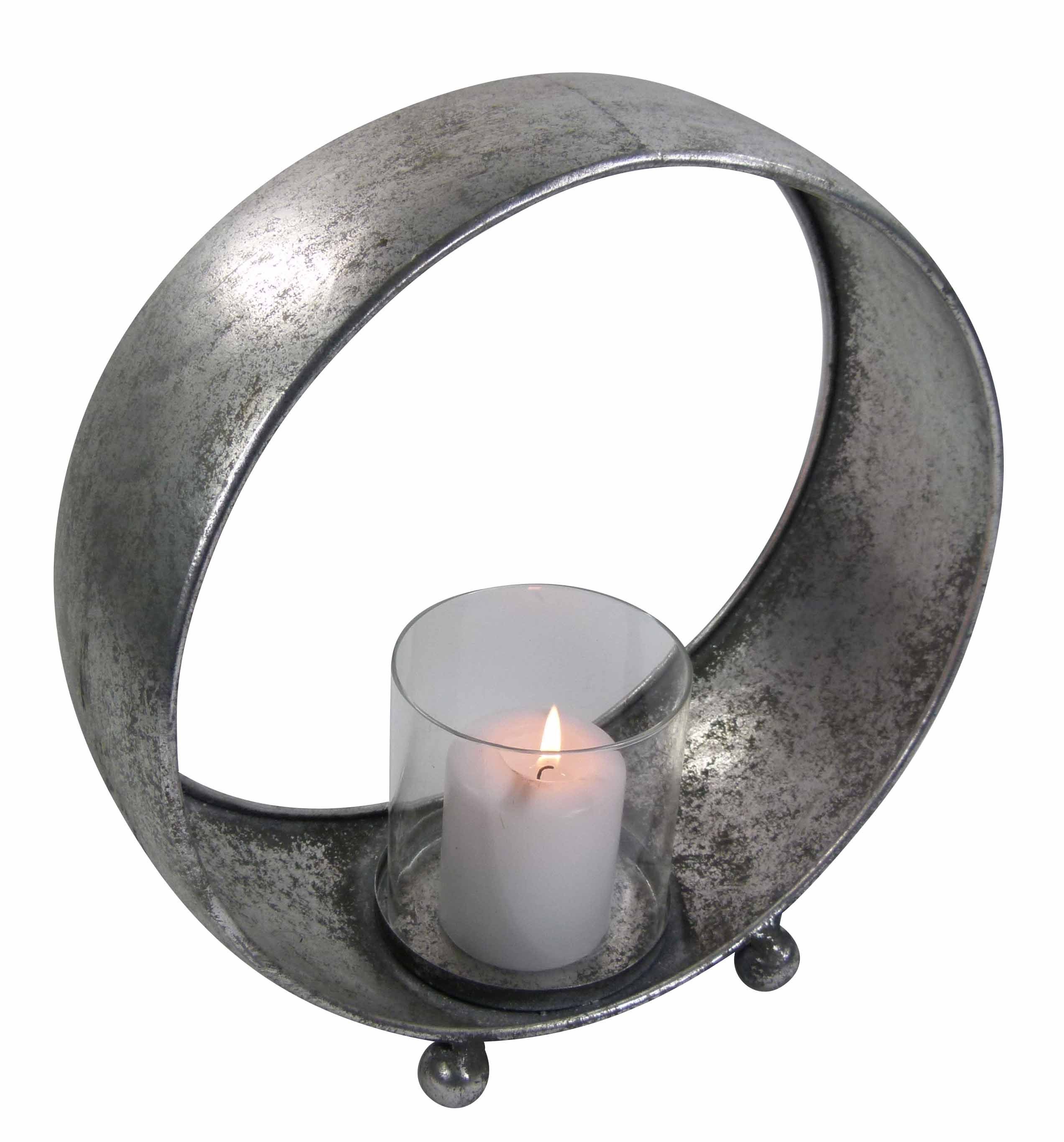 GlasArt Dekoobjekt Deko-Ring Metall Kreis Skulptur Windlicht 29-39cm Silber günstig online kaufen