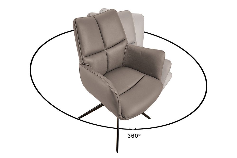 riess-ambiente Esszimmerstuhl PAPILLON braun / schwarz · 360° drehbarer Stuhl mit Echtlederbezug (Einzelartikel, 1 St), Polsterstuhl mit Armlehne · Metallgestell · Modern Design